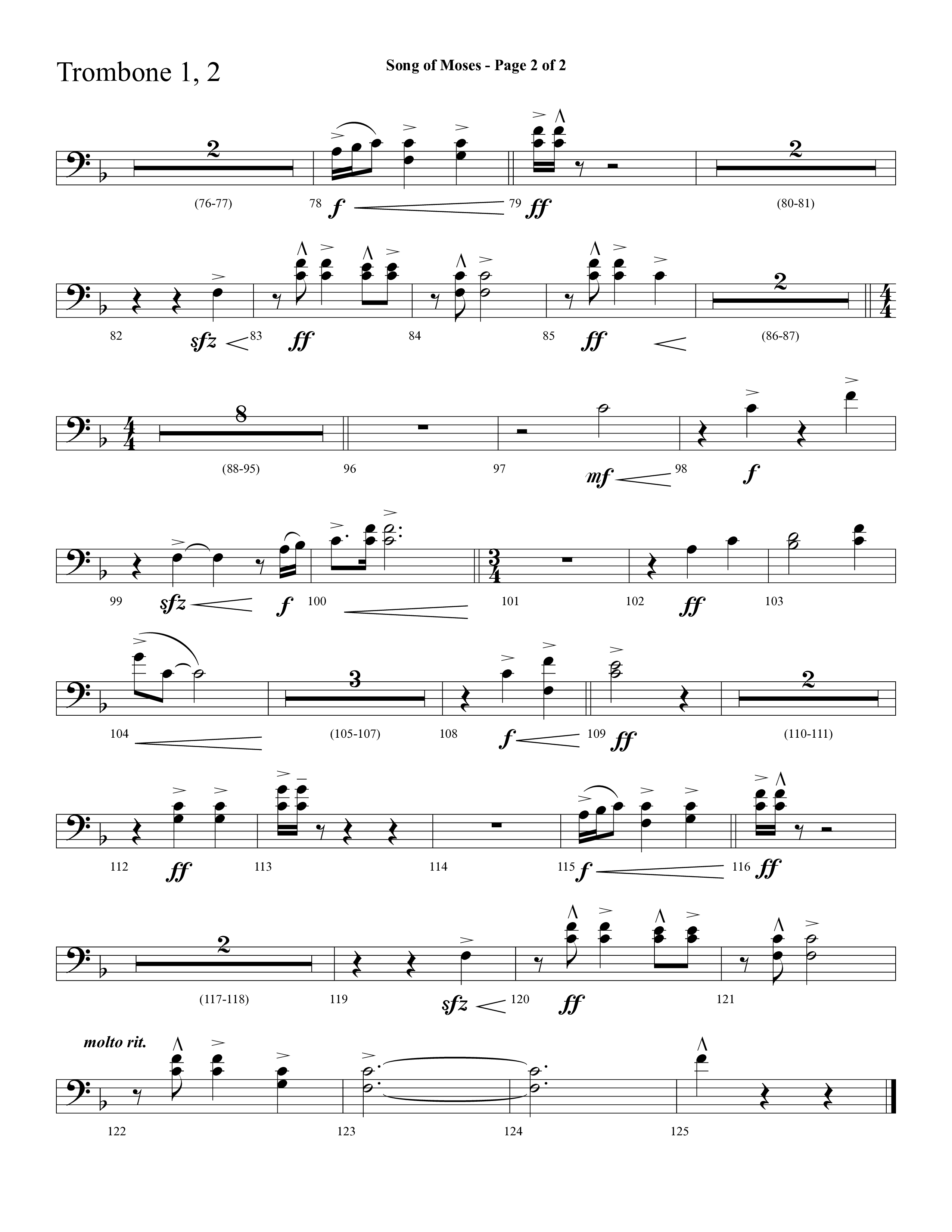Song Of Moses (Choral Anthem SATB) Trombone 1/2 (Lifeway Choral / Arr. Cliff Duren)