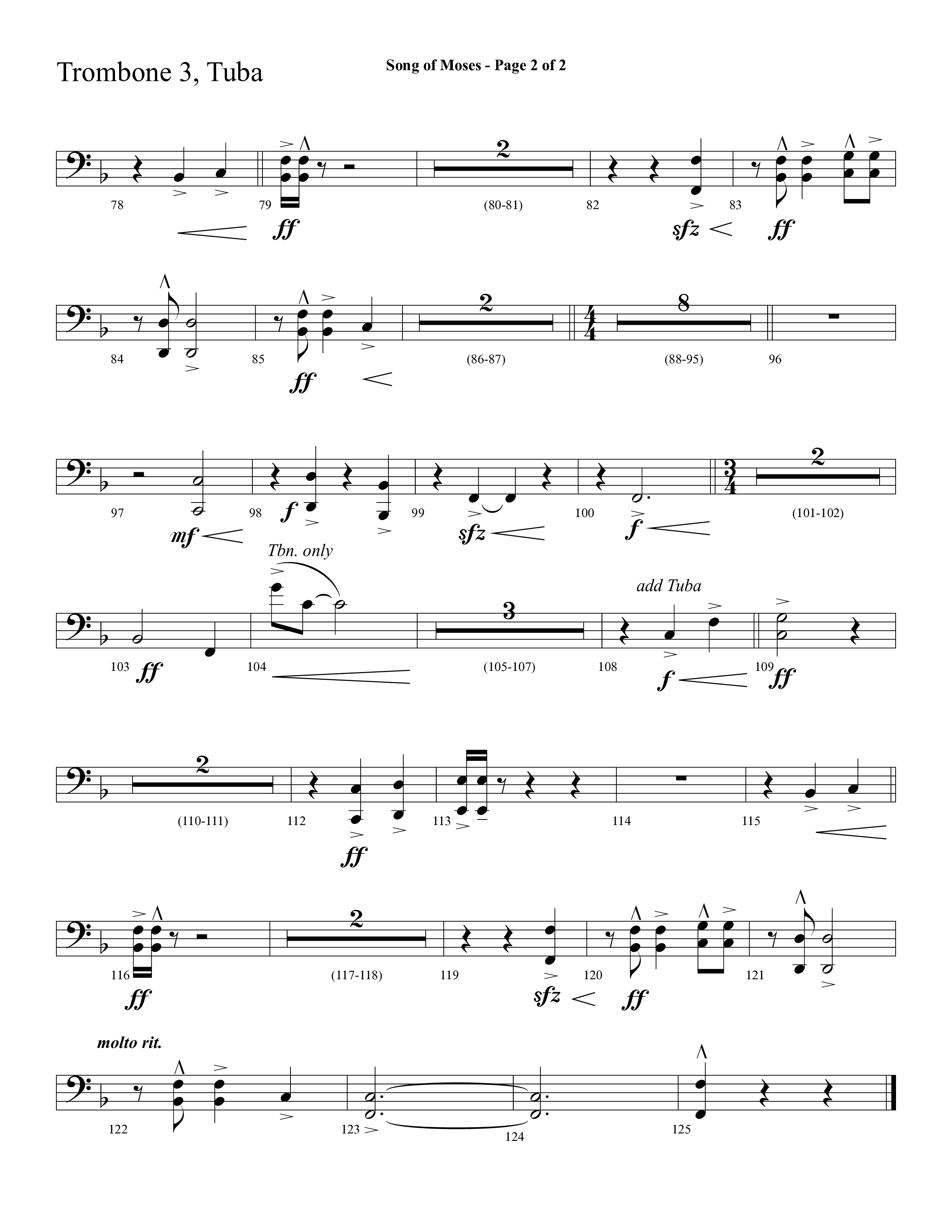 Song Of Moses (Choral Anthem SATB) Trombone 3/Tuba (Lifeway Choral / Arr. Cliff Duren)