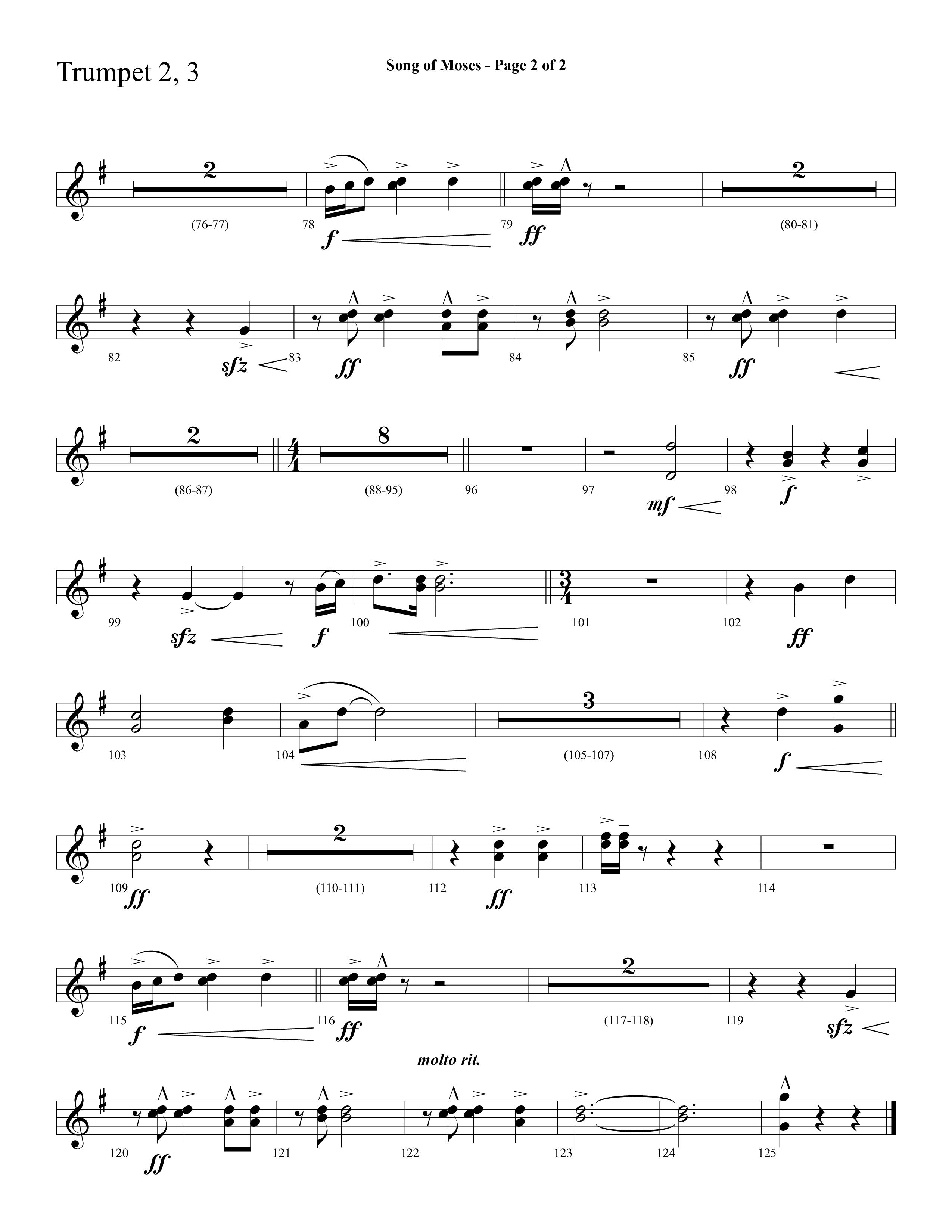 Song Of Moses (Choral Anthem SATB) Trumpet 2/3 (Lifeway Choral / Arr. Cliff Duren)