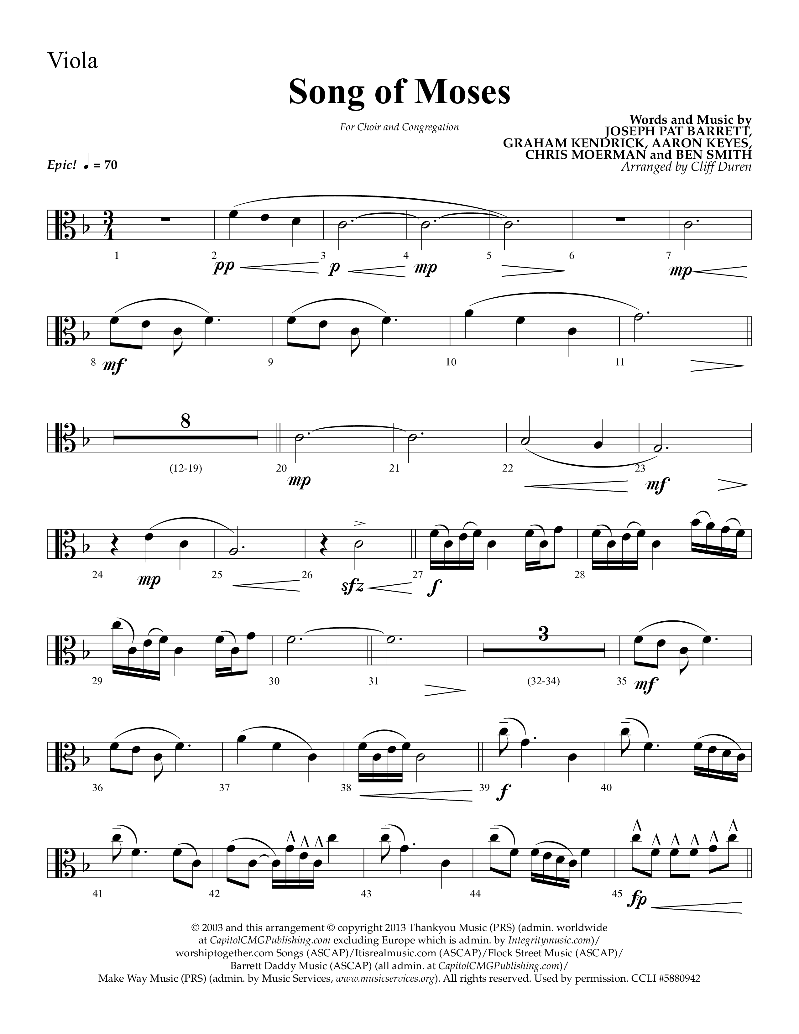 Song Of Moses (Choral Anthem SATB) Viola (Lifeway Choral / Arr. Cliff Duren)