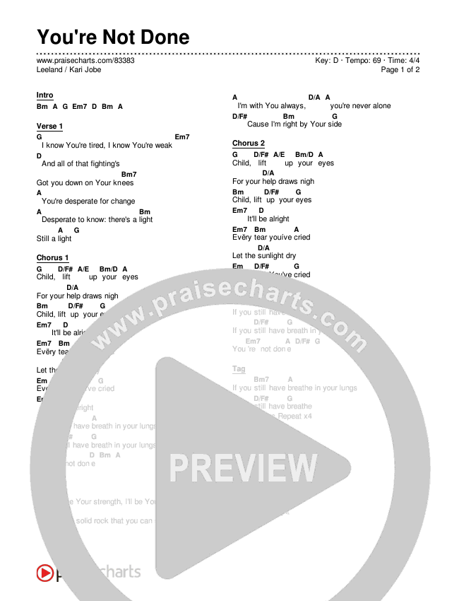 You're Not Done (Radio) Chord Chart (Leeland / Kari Jobe)