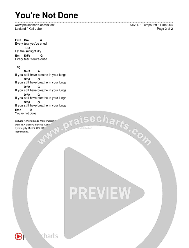 You're Not Done (Radio) Chord Chart (Leeland / Kari Jobe)