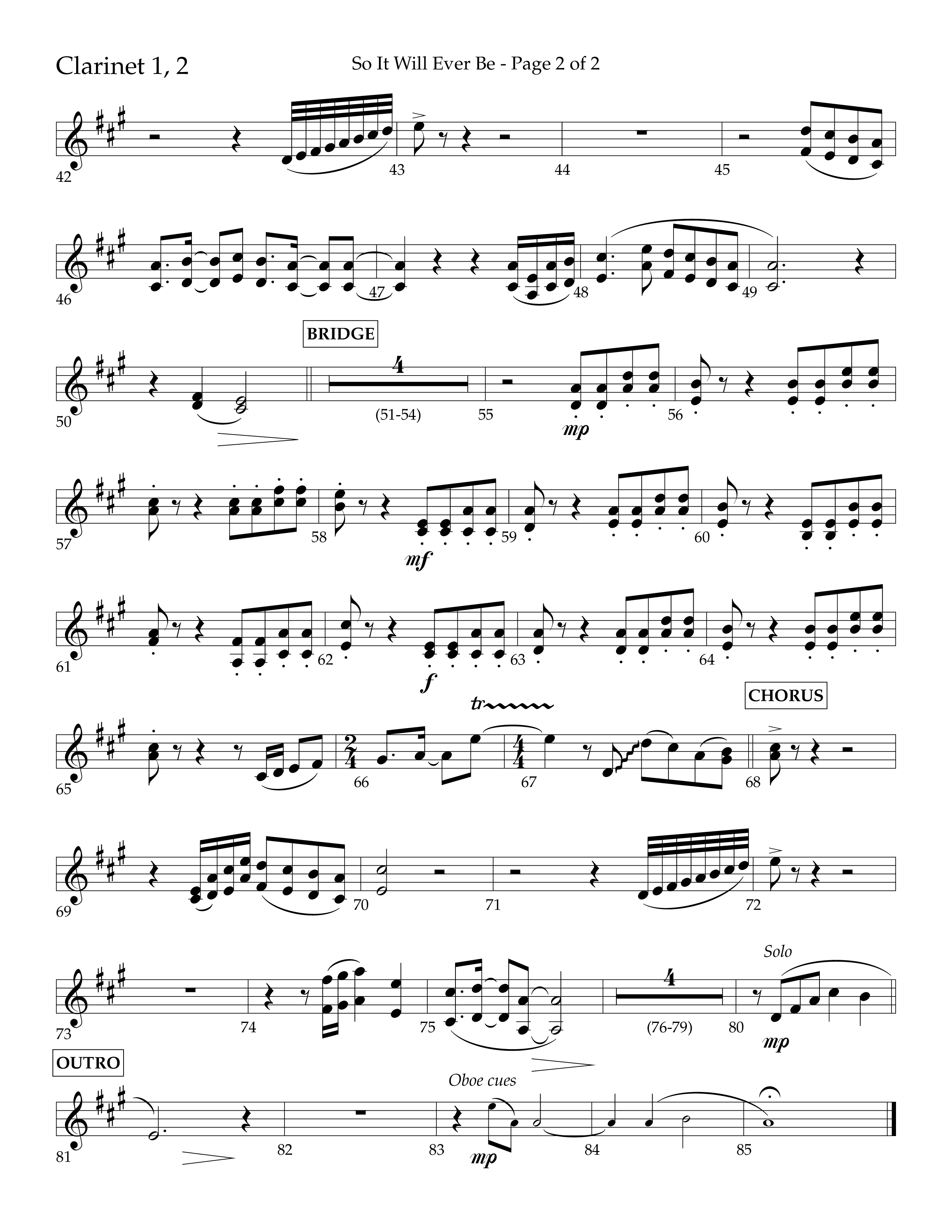 So It Will Ever Be (Choral Anthem SATB) Clarinet 1/2 (Lifeway Choral / Arr. John Bolin / Arr. Don Koch / Orch. Tim Cates)