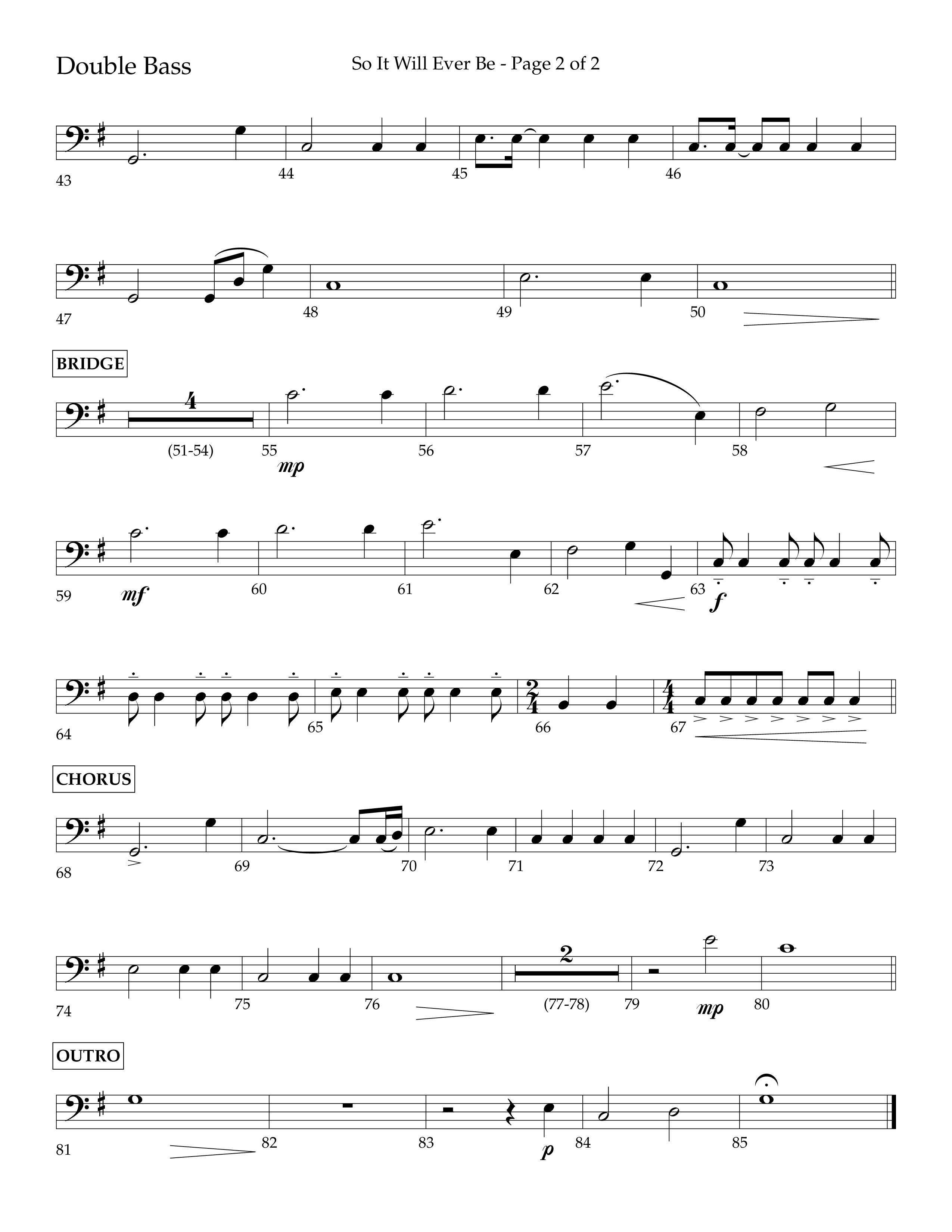 So It Will Ever Be (Choral Anthem SATB) Double Bass (Lifeway Choral / Arr. John Bolin / Arr. Don Koch / Orch. Tim Cates)
