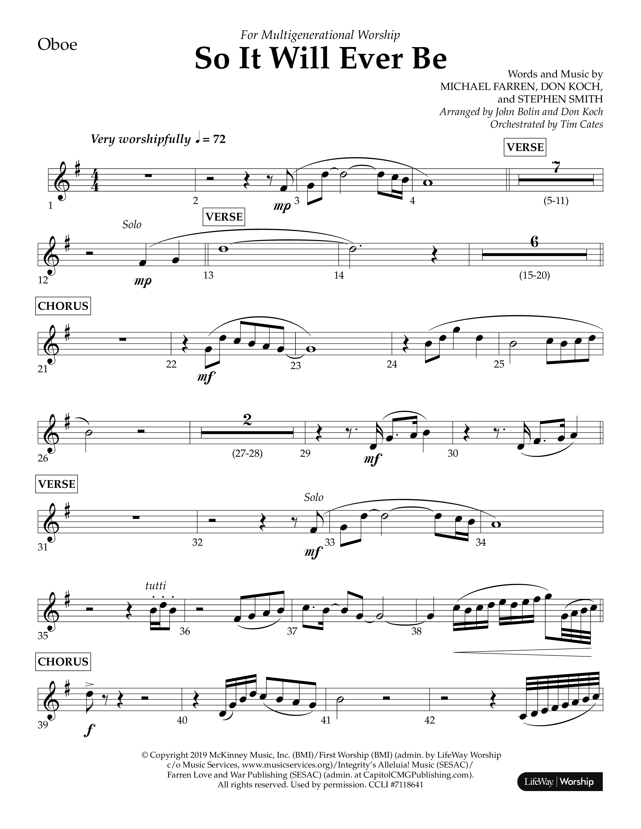 So It Will Ever Be (Choral Anthem SATB) Oboe (Lifeway Choral / Arr. John Bolin / Arr. Don Koch / Orch. Tim Cates)