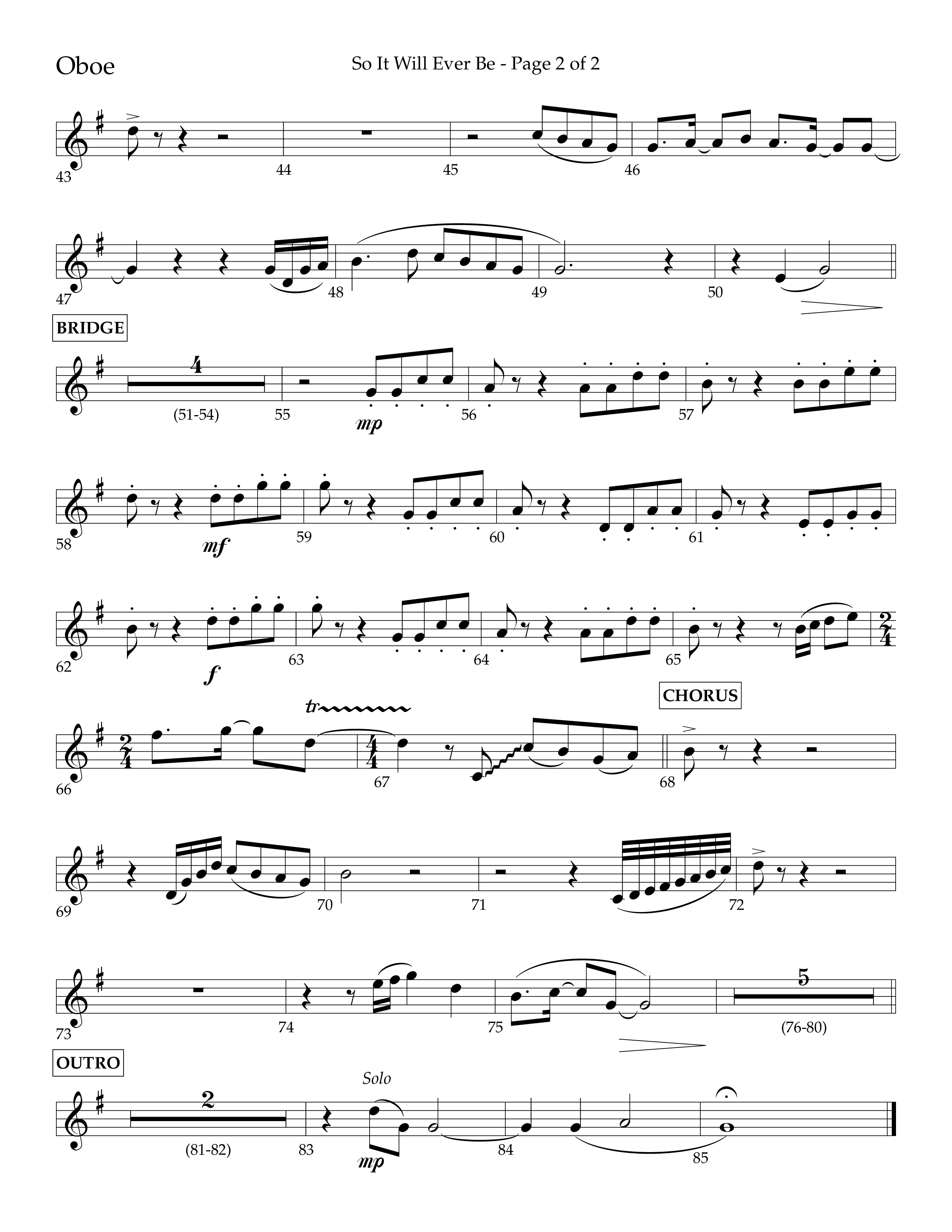 So It Will Ever Be (Choral Anthem SATB) Oboe (Lifeway Choral / Arr. John Bolin / Arr. Don Koch / Orch. Tim Cates)