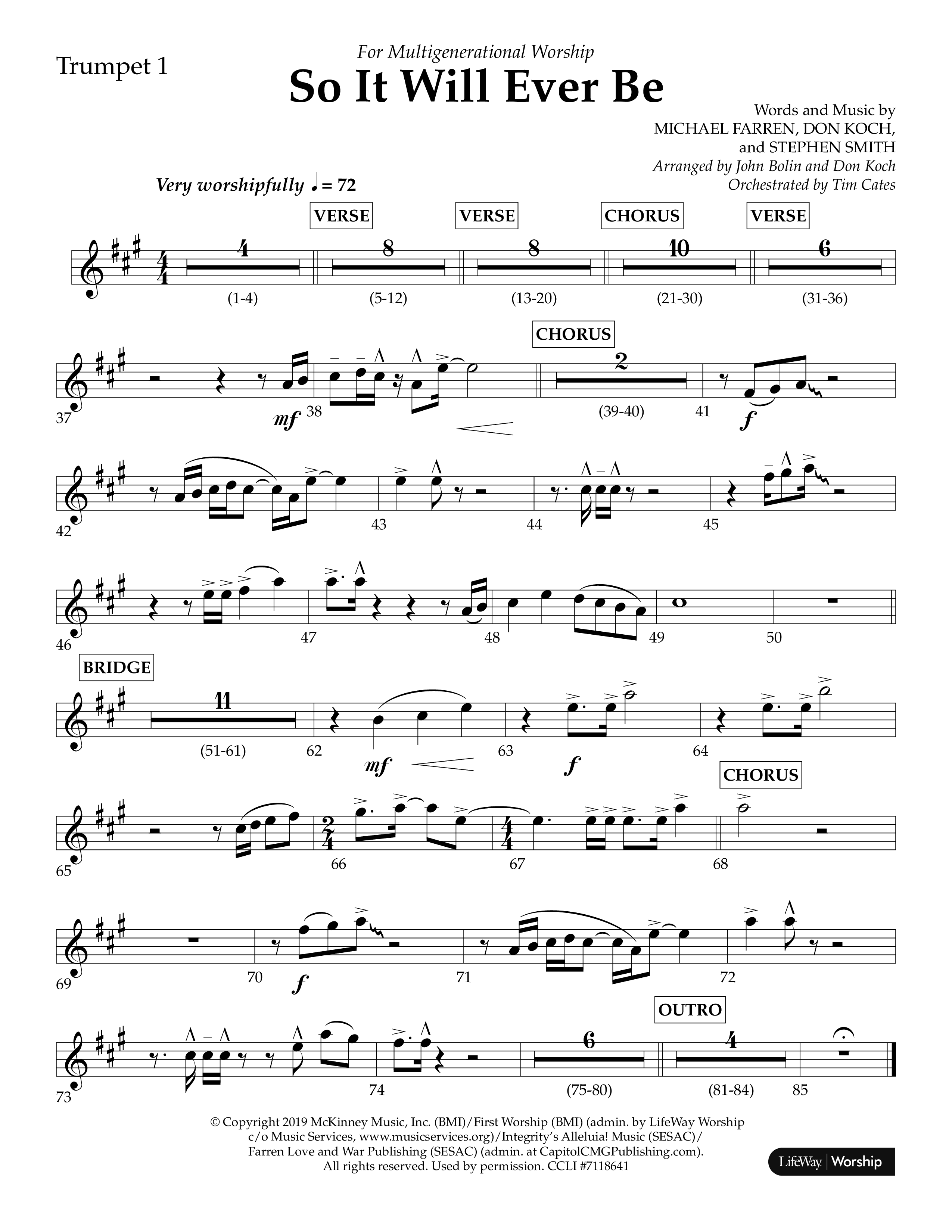 So It Will Ever Be (Choral Anthem SATB) Trumpet 1 (Lifeway Choral / Arr. John Bolin / Arr. Don Koch / Orch. Tim Cates)
