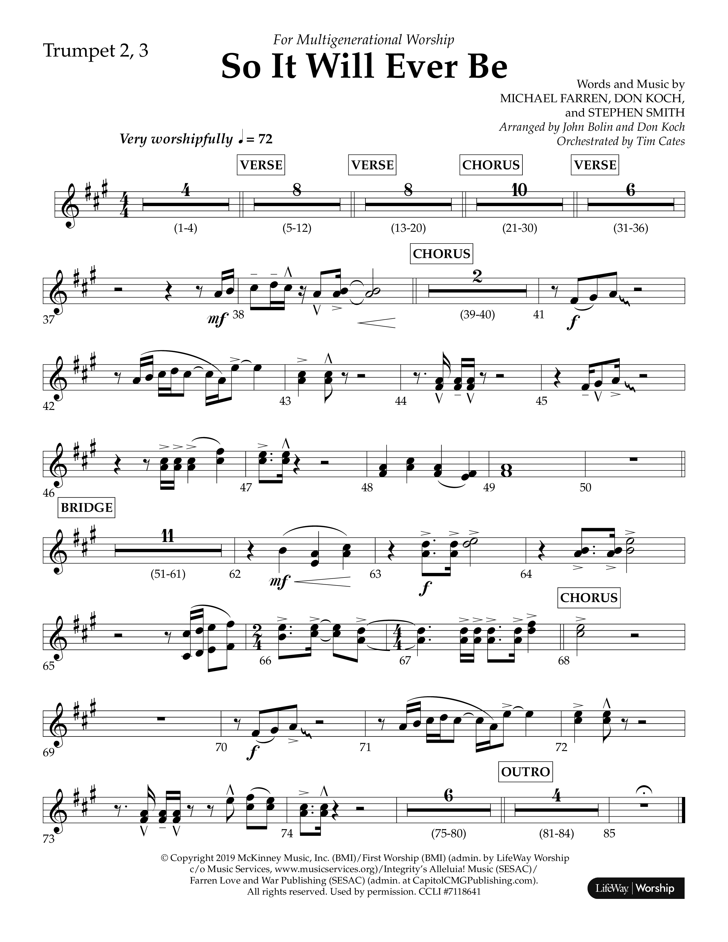 So It Will Ever Be (Choral Anthem SATB) Trumpet 2/3 (Lifeway Choral / Arr. John Bolin / Arr. Don Koch / Orch. Tim Cates)