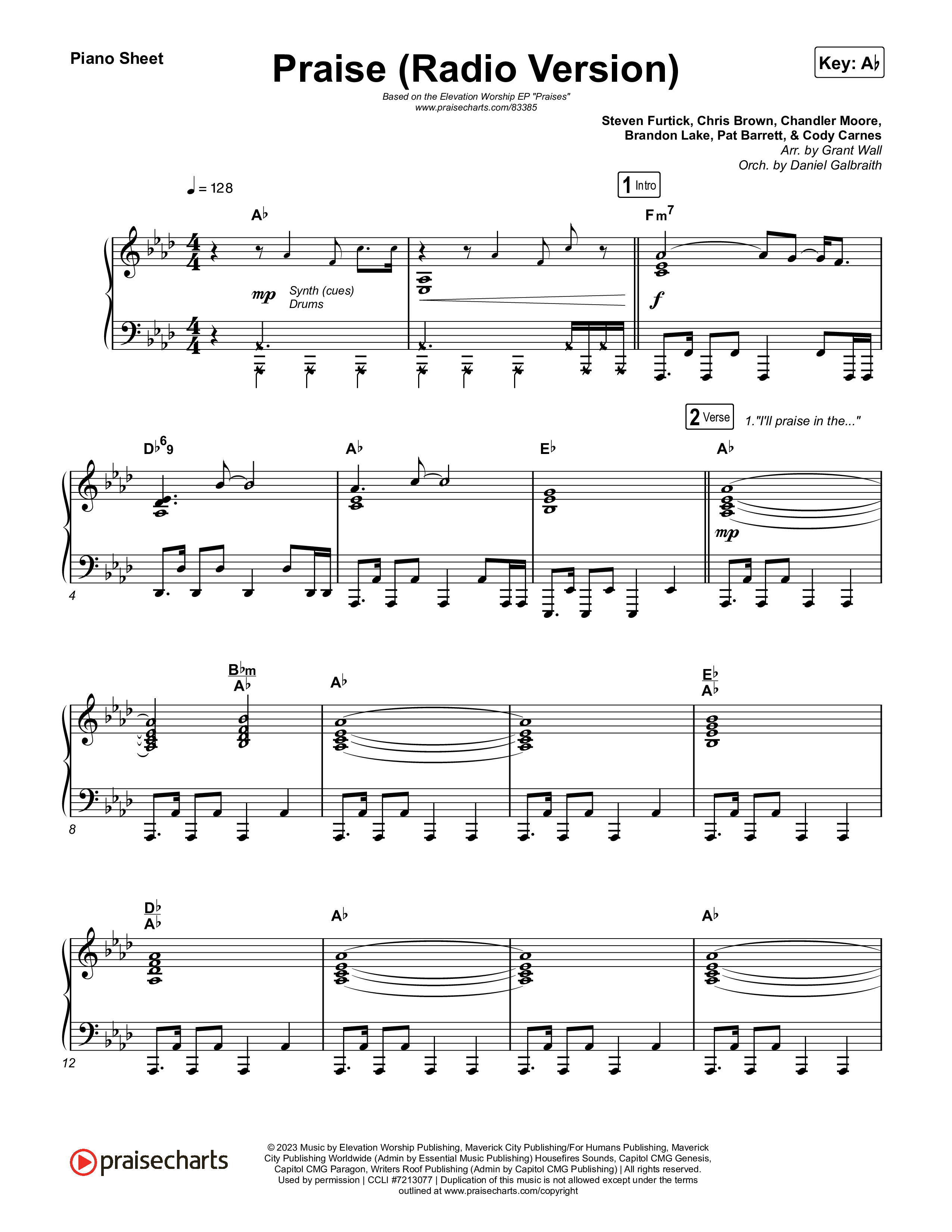 Praise (Radio) Piano Sheet (Elevation Worship)