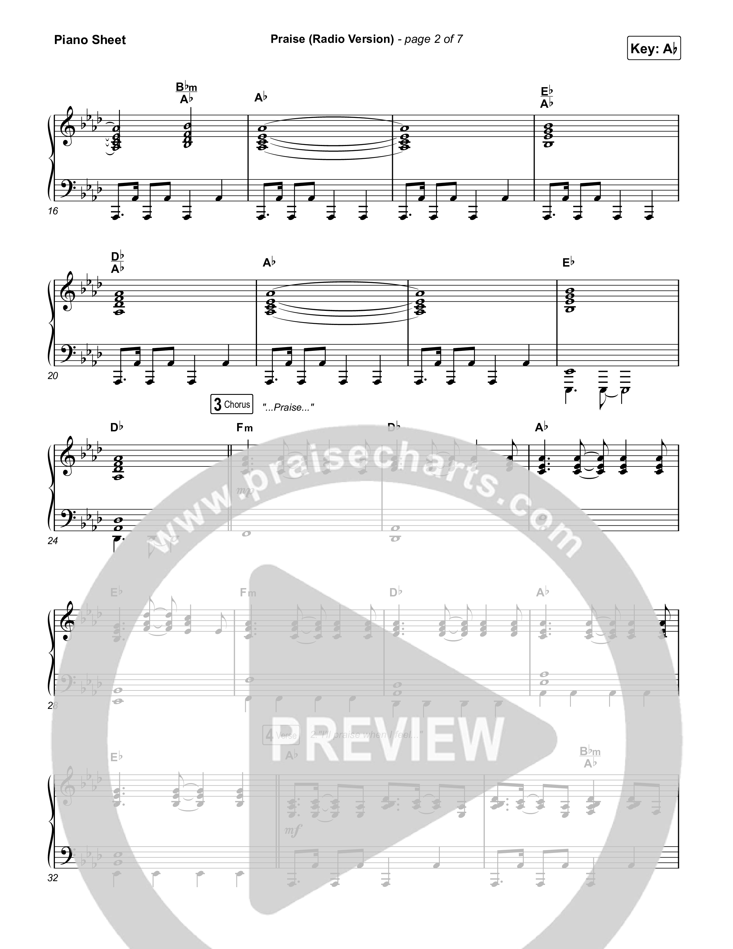 Praise (Radio) Piano Sheet (Elevation Worship)
