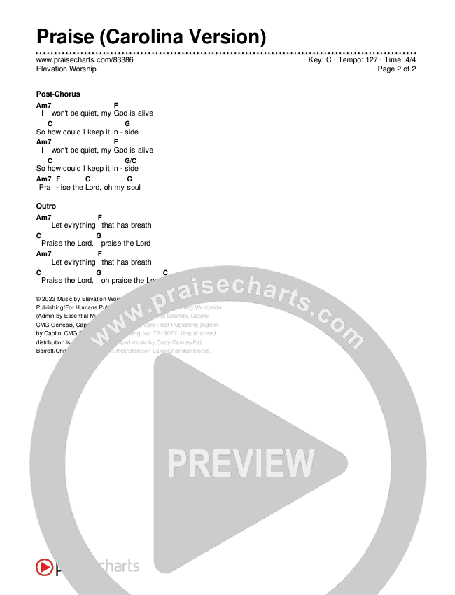 Praise (Carolina Version) Chords & Lyrics (Elevation Worship)