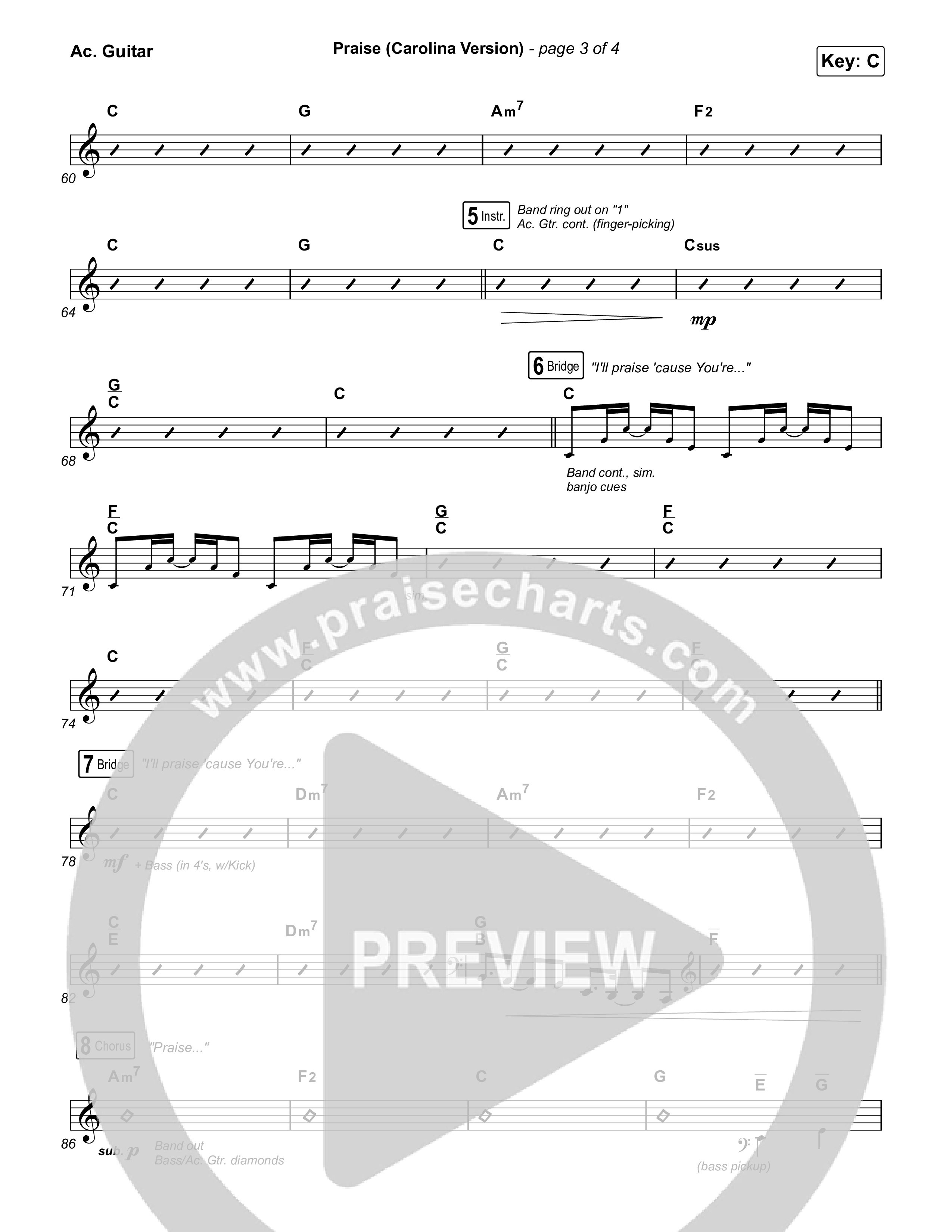 Praise (Carolina Version) Acoustic Guitar (Elevation Worship)