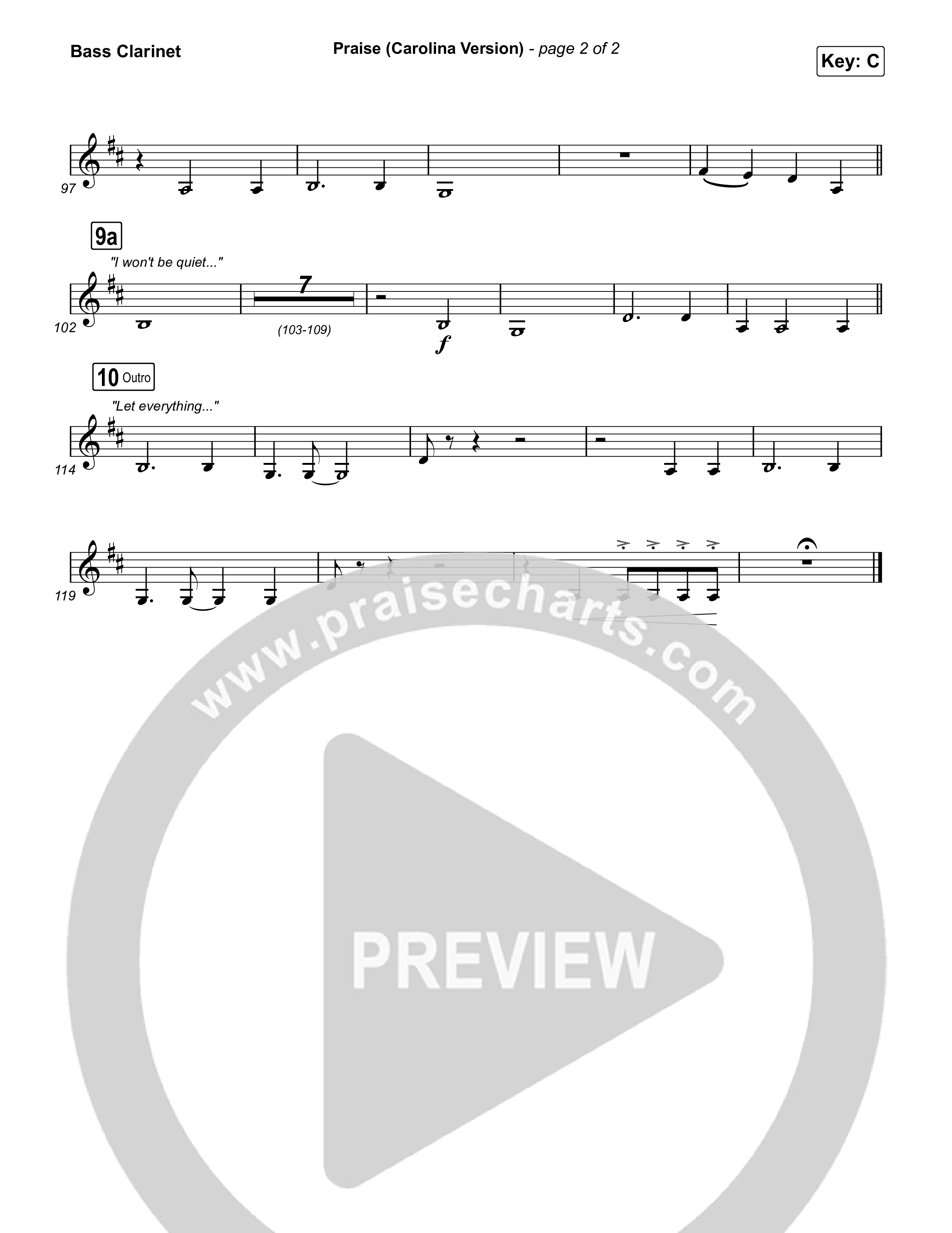 Praise (Carolina Version) Bass Clarinet (Elevation Worship)