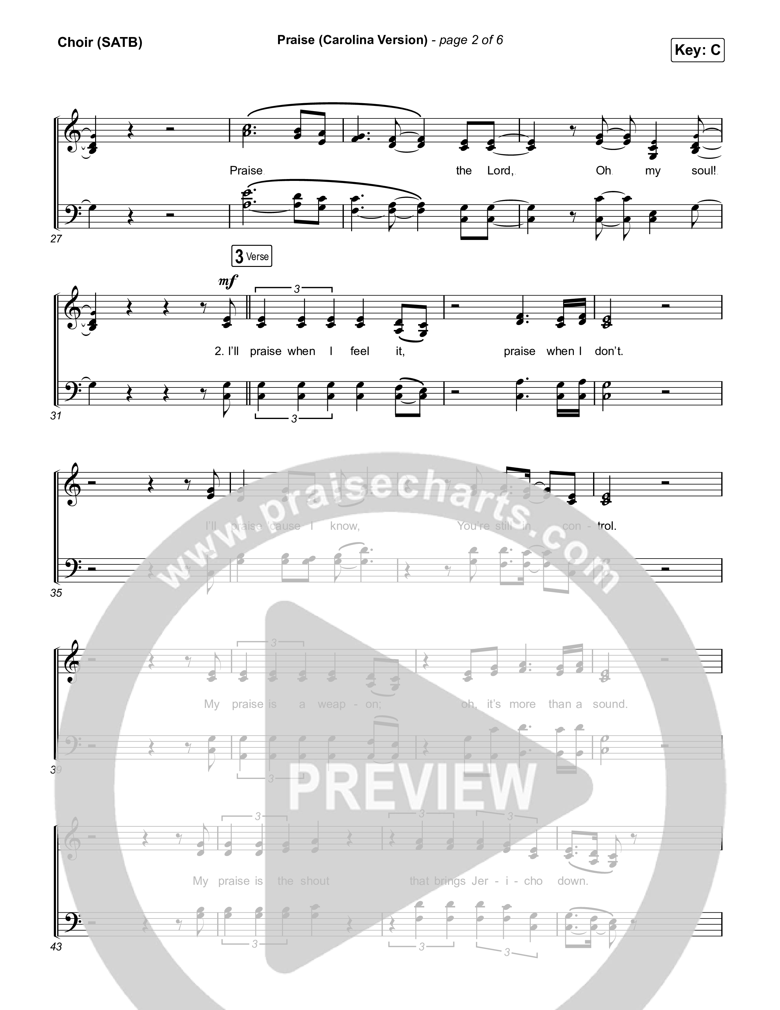 Praise (Carolina Version) Choir Sheet (SATB) (Elevation Worship)