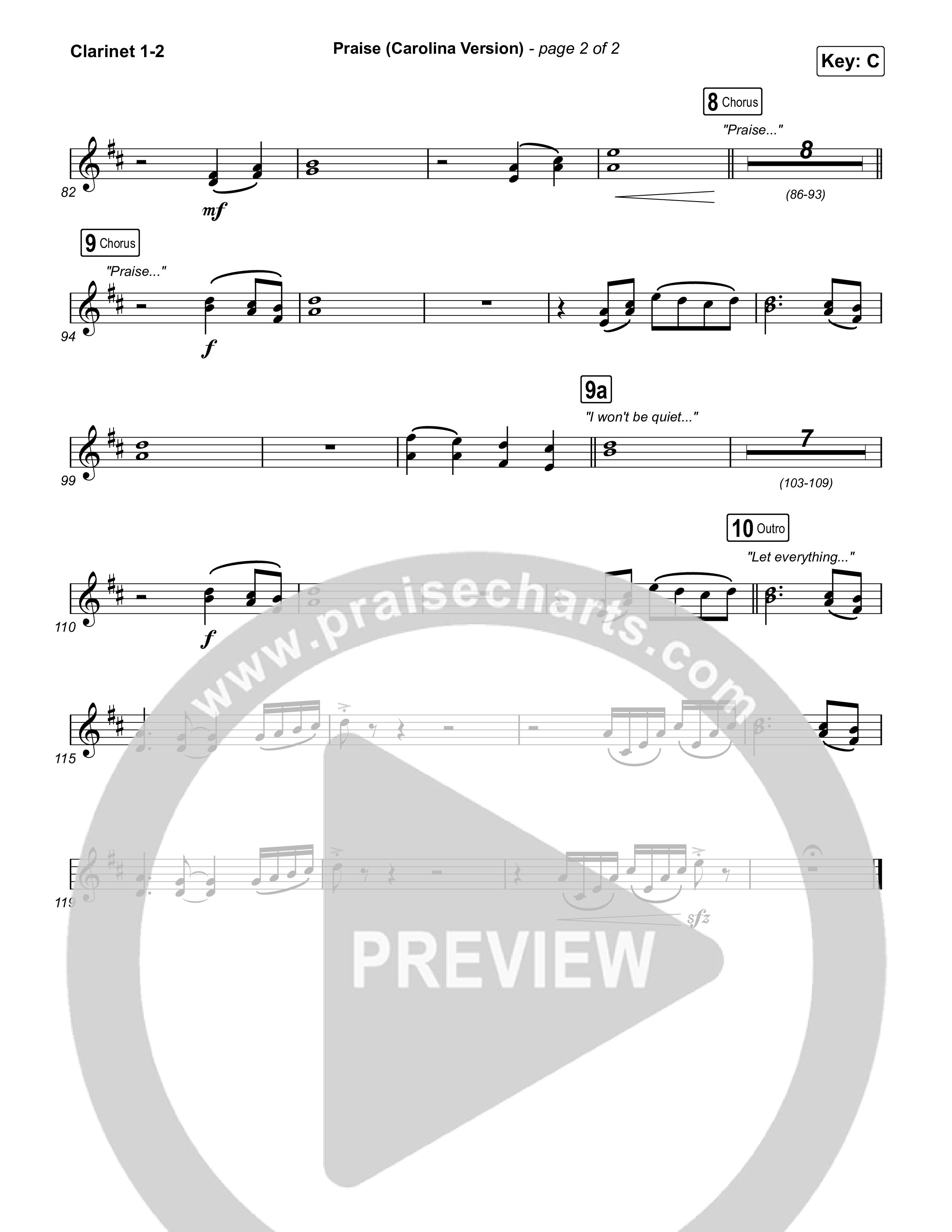 Praise (Carolina Version) Clarinet 1/2 (Elevation Worship)