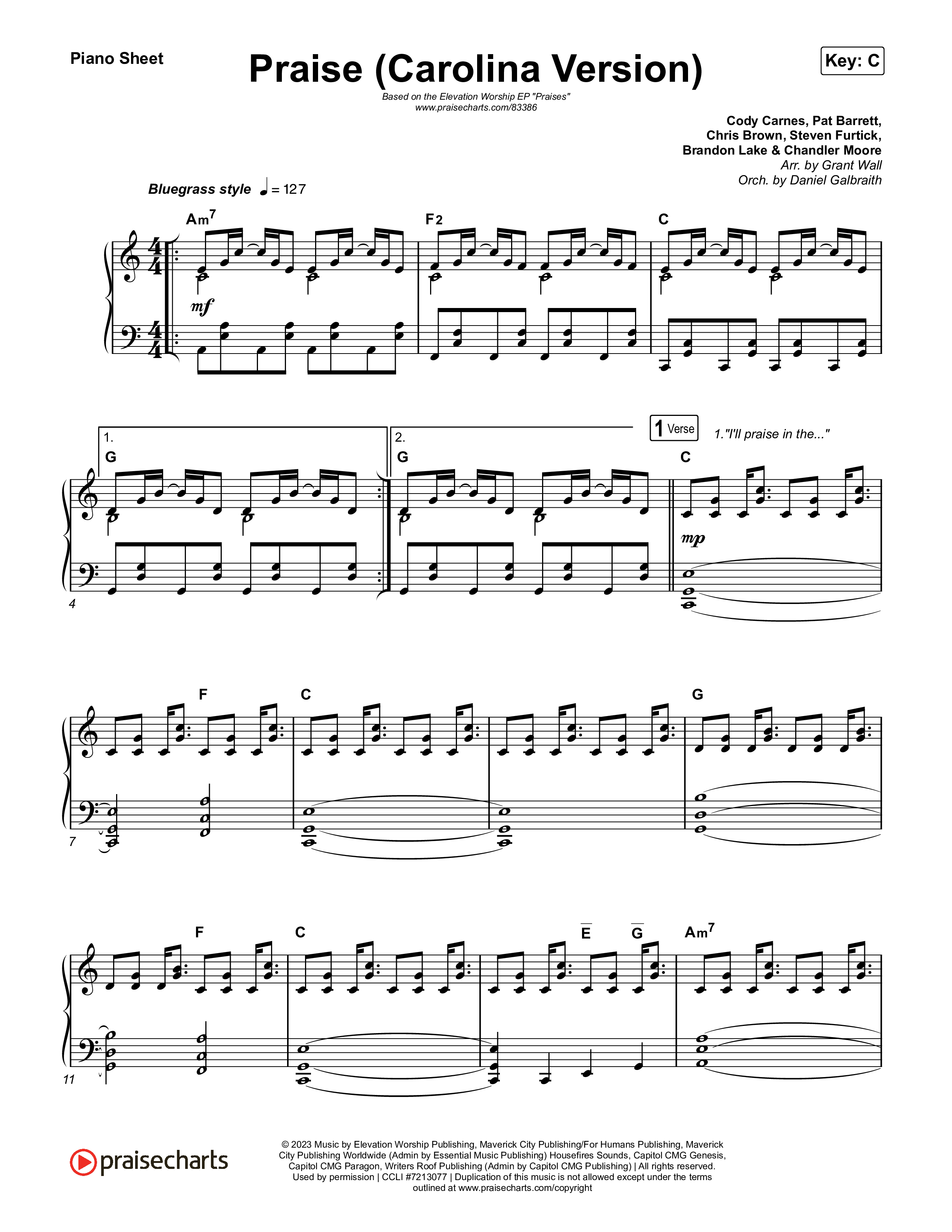 Praise (Carolina Version) Piano Sheet (Elevation Worship)
