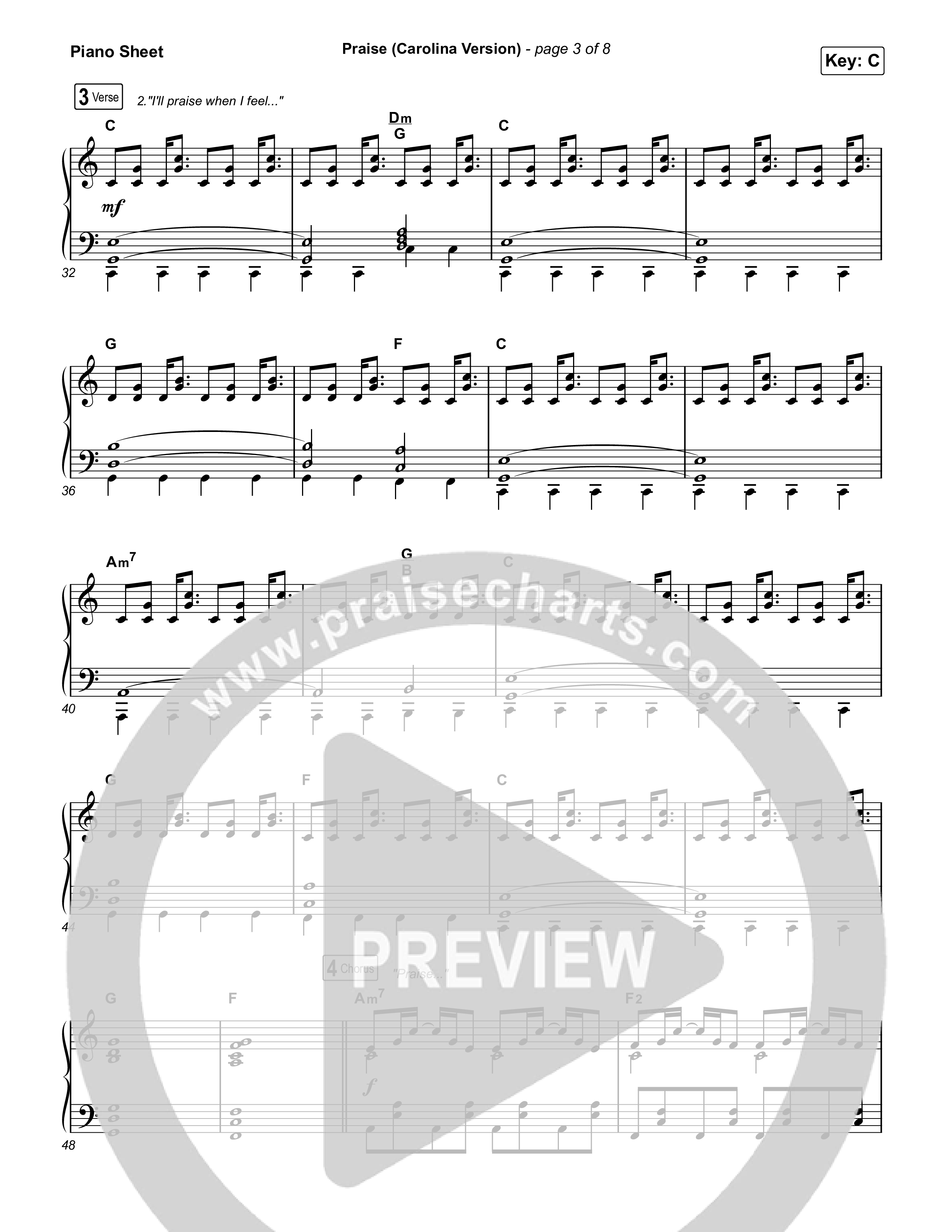Praise (Carolina Version) Piano Sheet (Elevation Worship)
