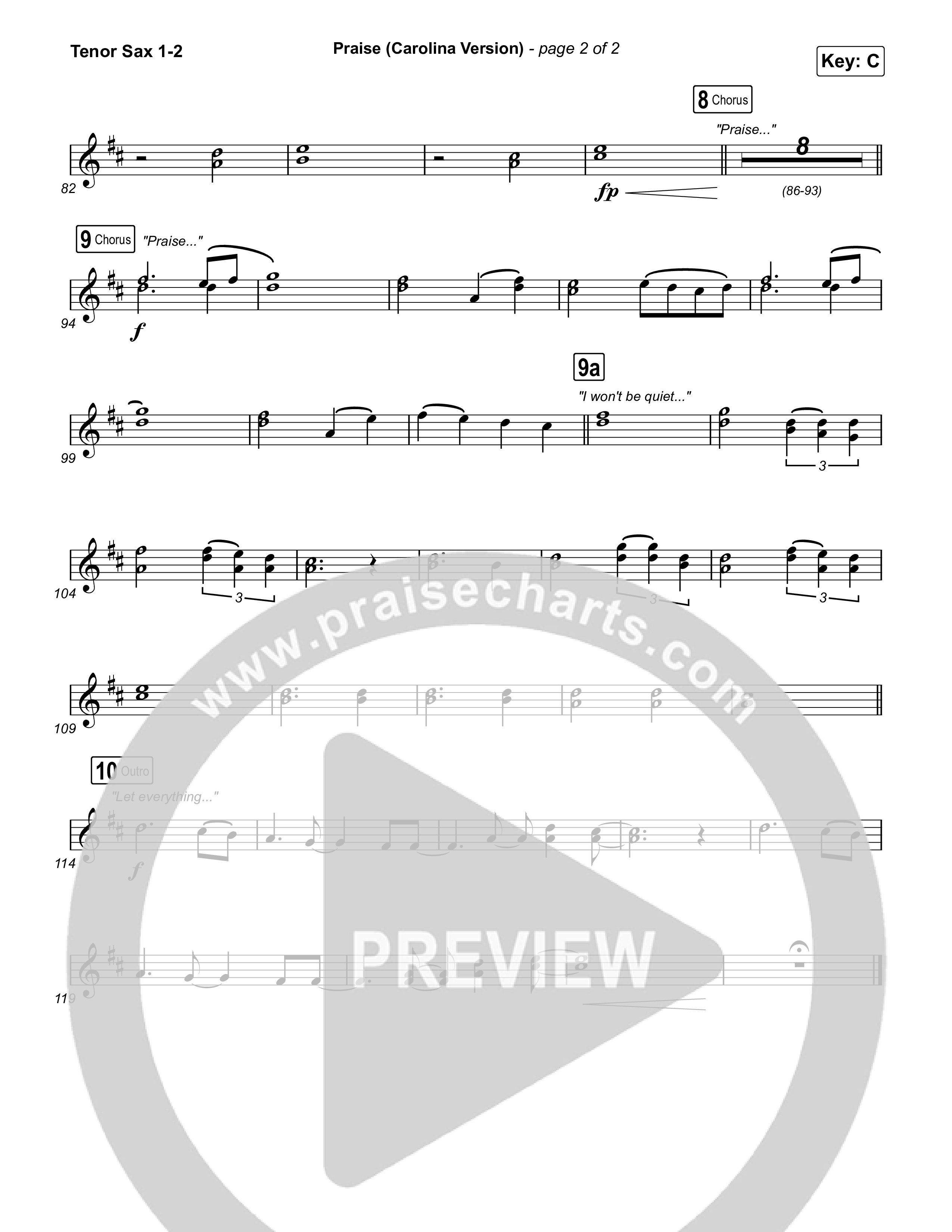 Praise (Carolina Version) Tenor Sax 1,2 (Elevation Worship)