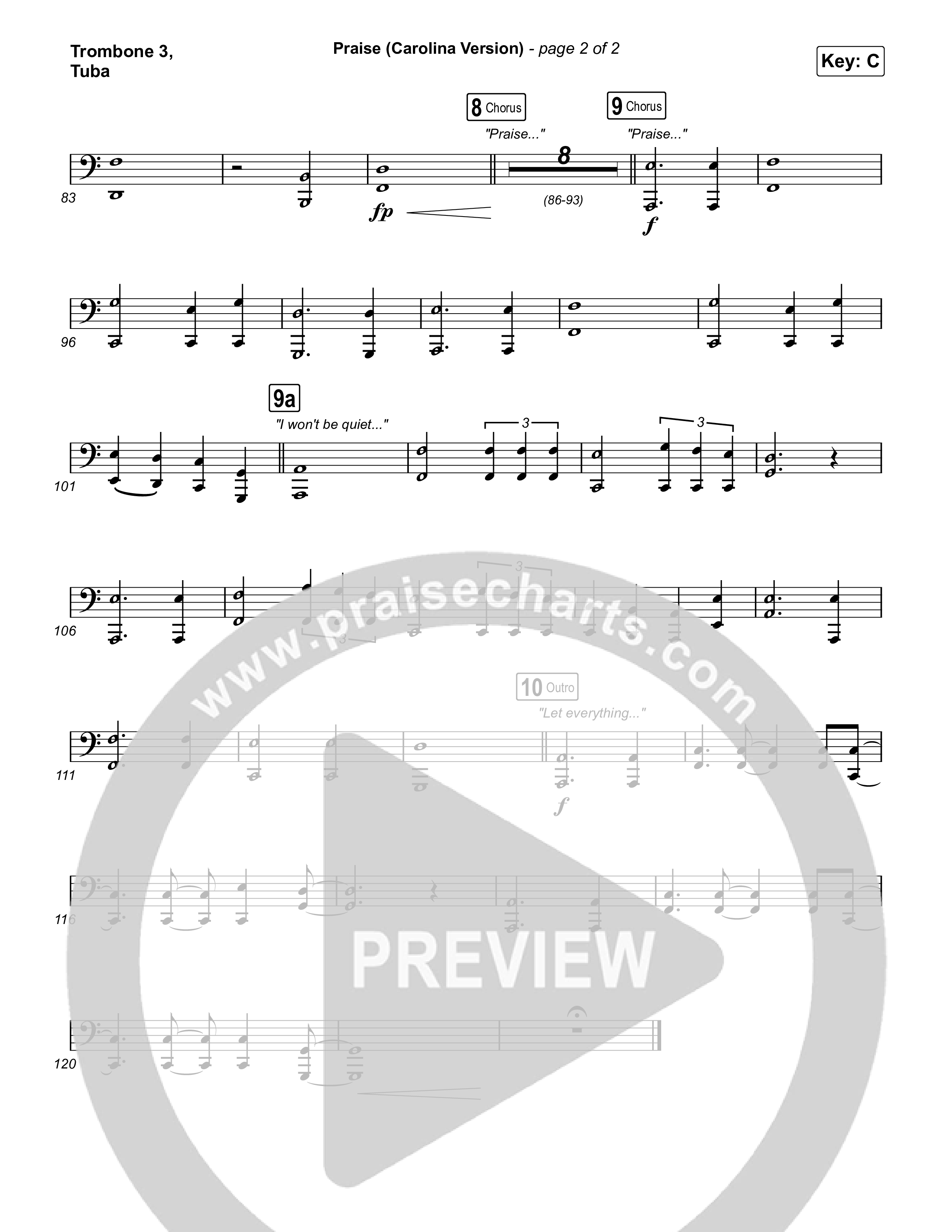 Praise (Carolina Version) Trombone 3/Tuba (Elevation Worship)