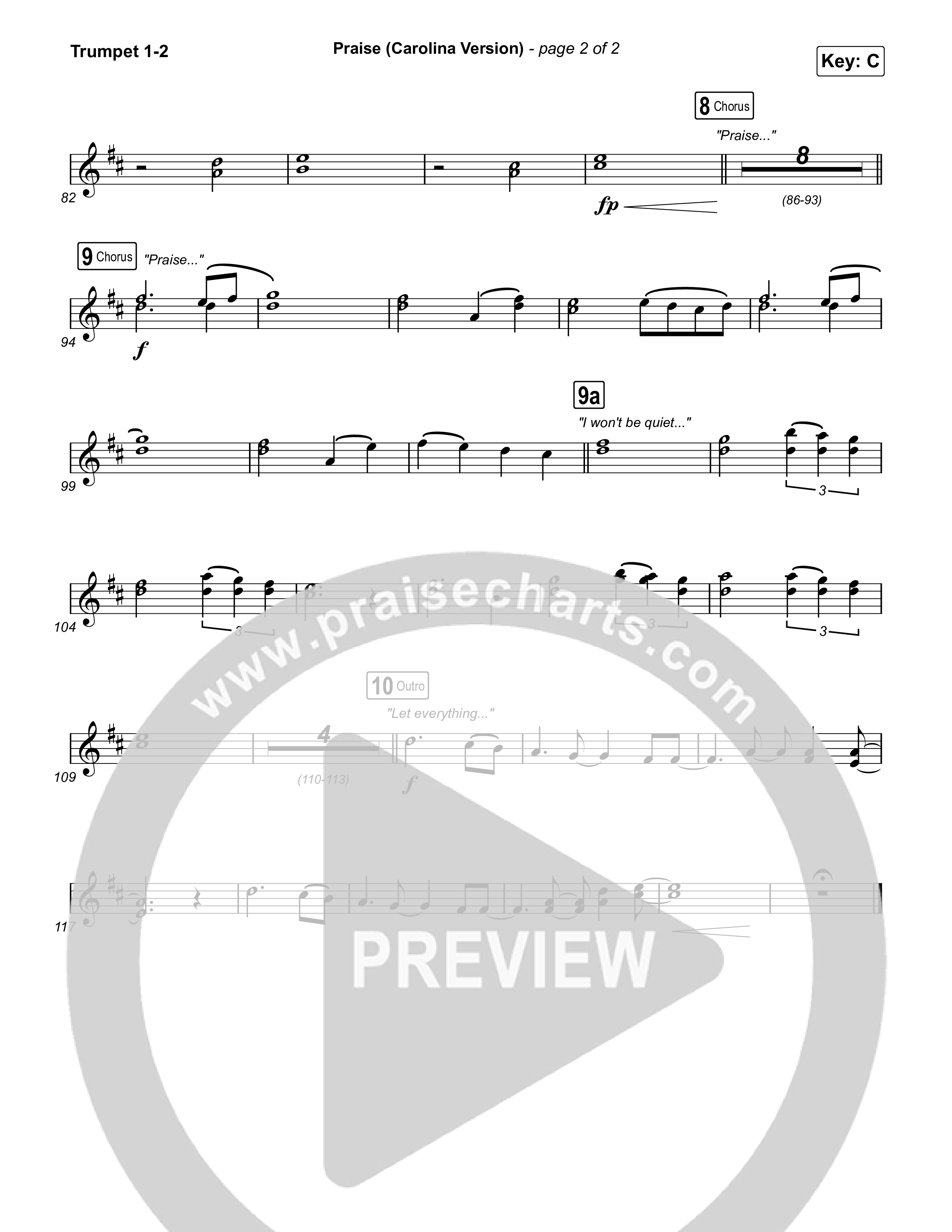 Praise (Carolina Version) Trumpet 1,2 (Elevation Worship)