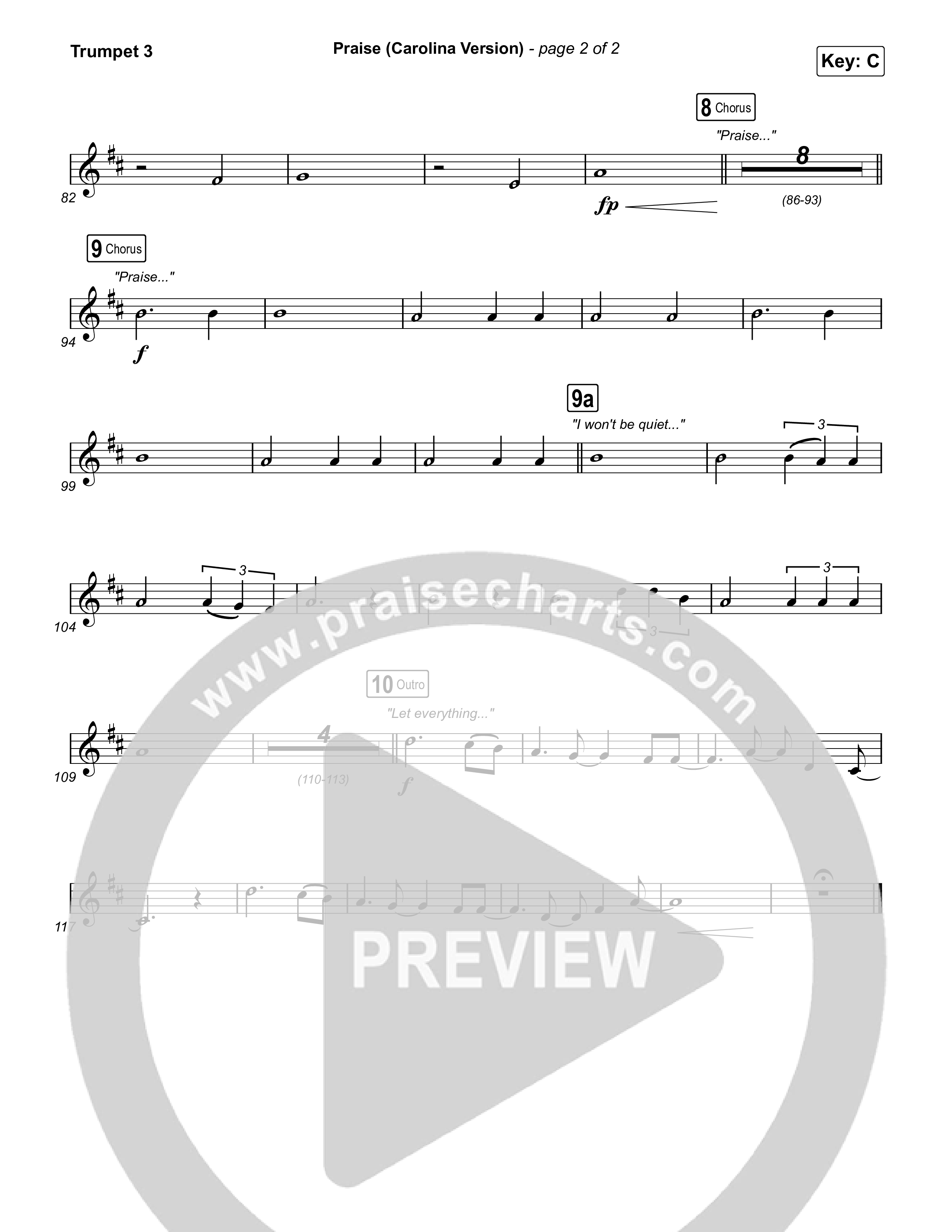 Praise (Carolina Version) Trumpet 3 (Elevation Worship)