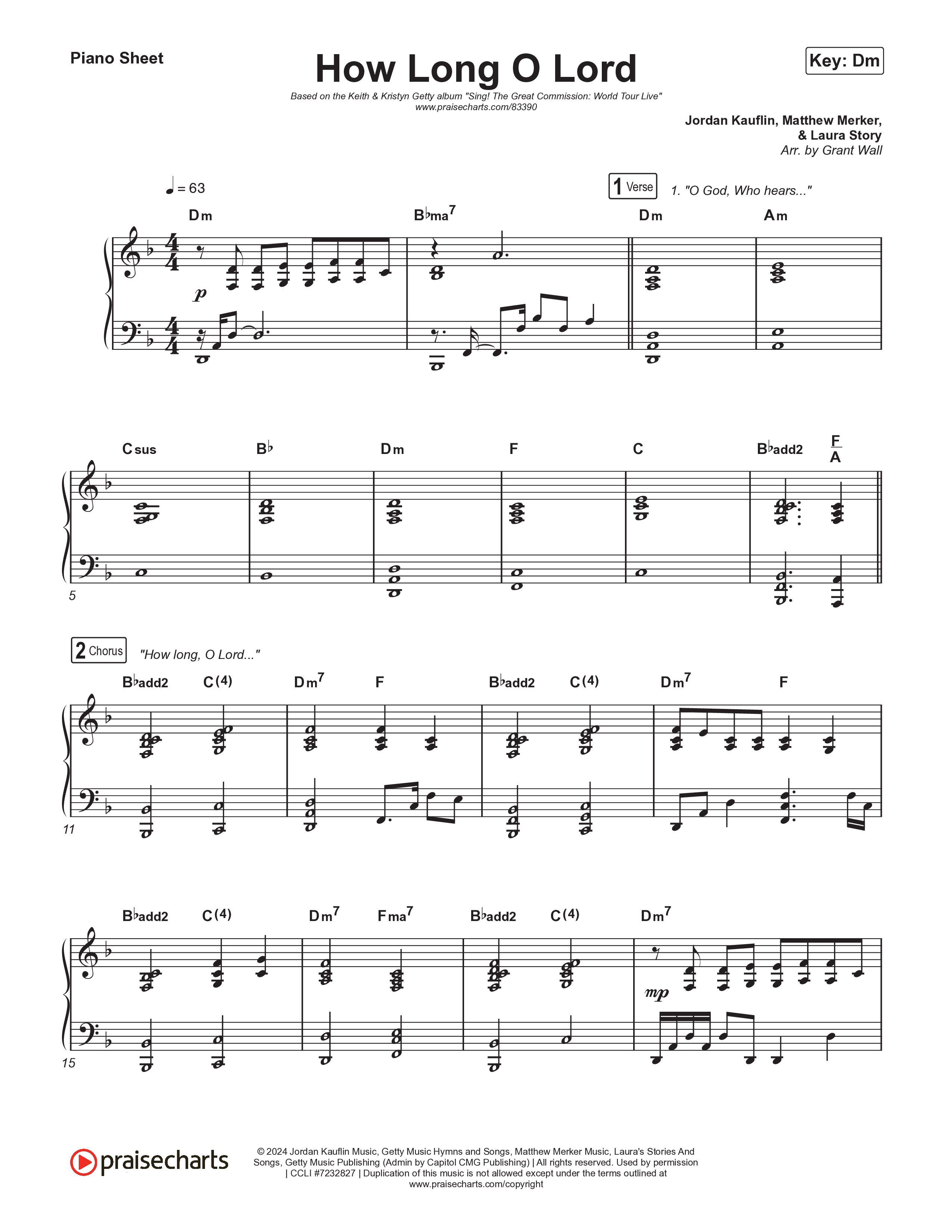 How Long O Lord Piano Sheet (Keith & Kristyn Getty / Jordan Kauflin / Matt Merker)
