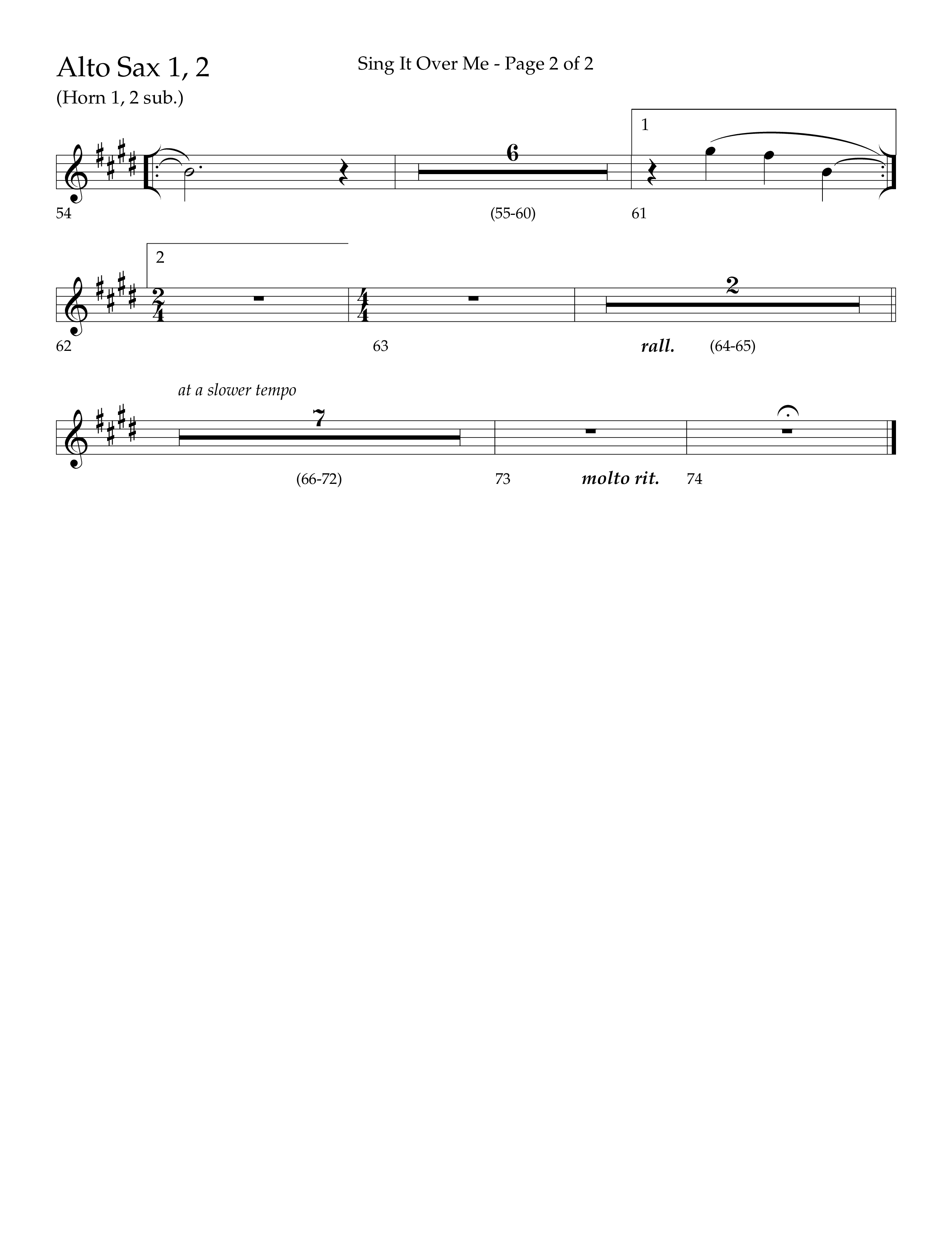 Sing It Over Me (Choral Anthem SATB) Alto Sax 1/2 (Lifeway Choral / Arr. Geron Davis / Orch. J. Daniel Smith)