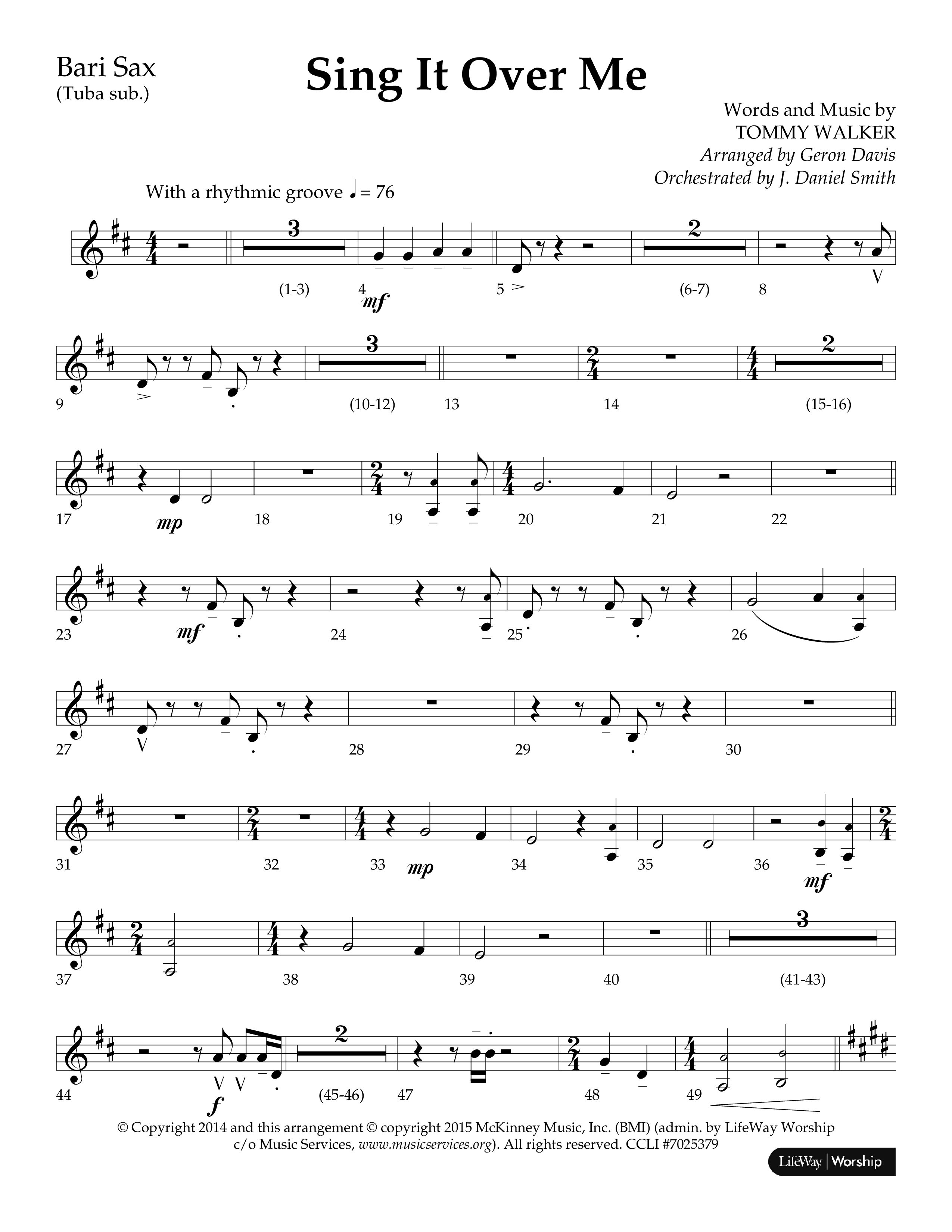 Sing It Over Me (Choral Anthem SATB) Bari Sax (Lifeway Choral / Arr. Geron Davis / Orch. J. Daniel Smith)