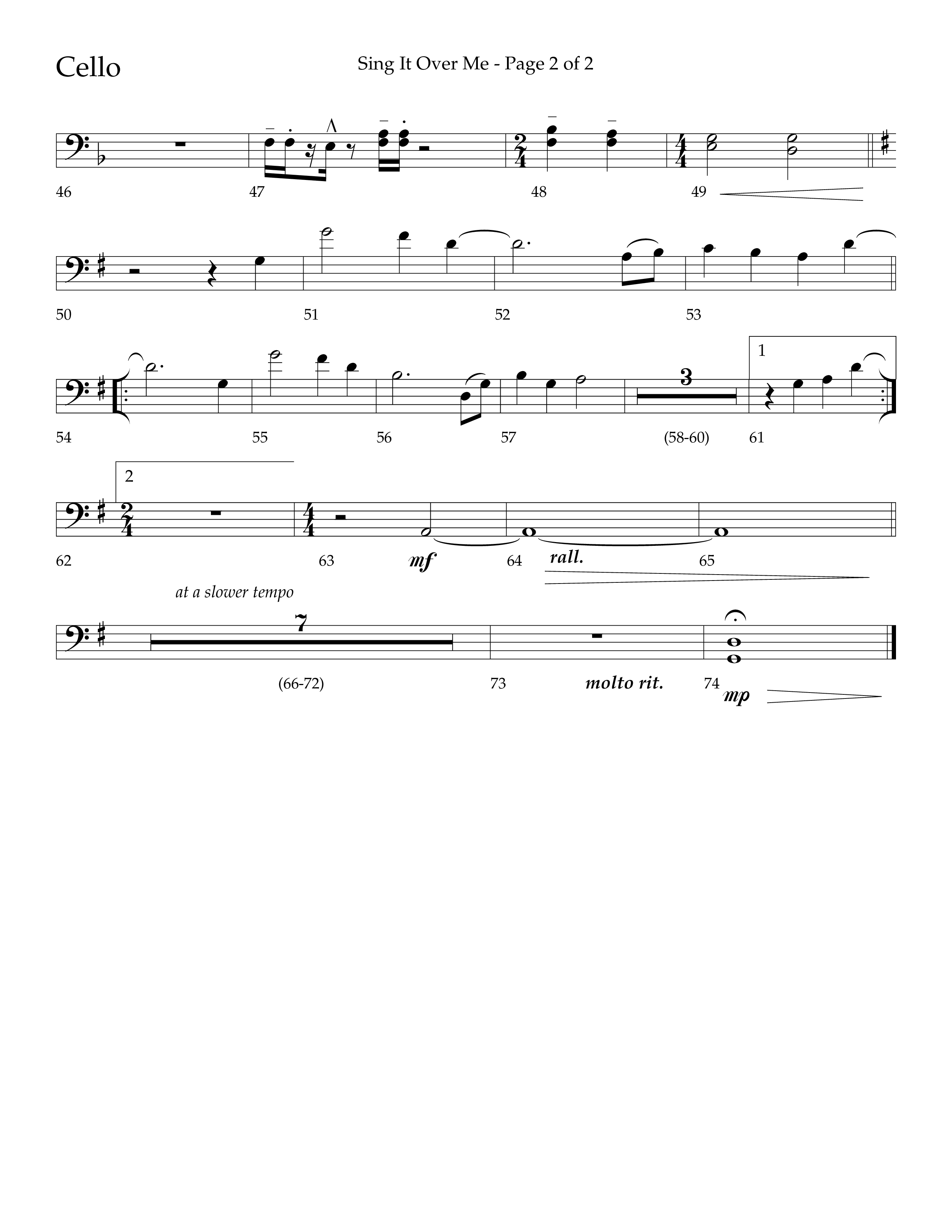 Sing It Over Me (Choral Anthem SATB) Cello (Lifeway Choral / Arr. Geron Davis / Orch. J. Daniel Smith)