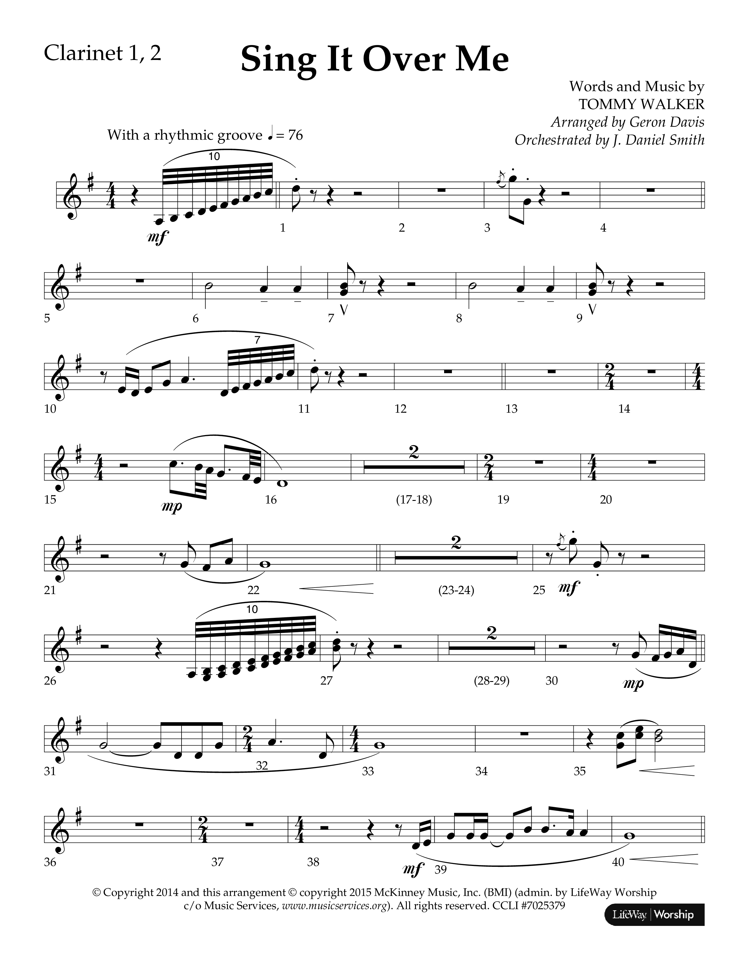 Sing It Over Me (Choral Anthem SATB) Clarinet 1/2 (Lifeway Choral / Arr. Geron Davis / Orch. J. Daniel Smith)