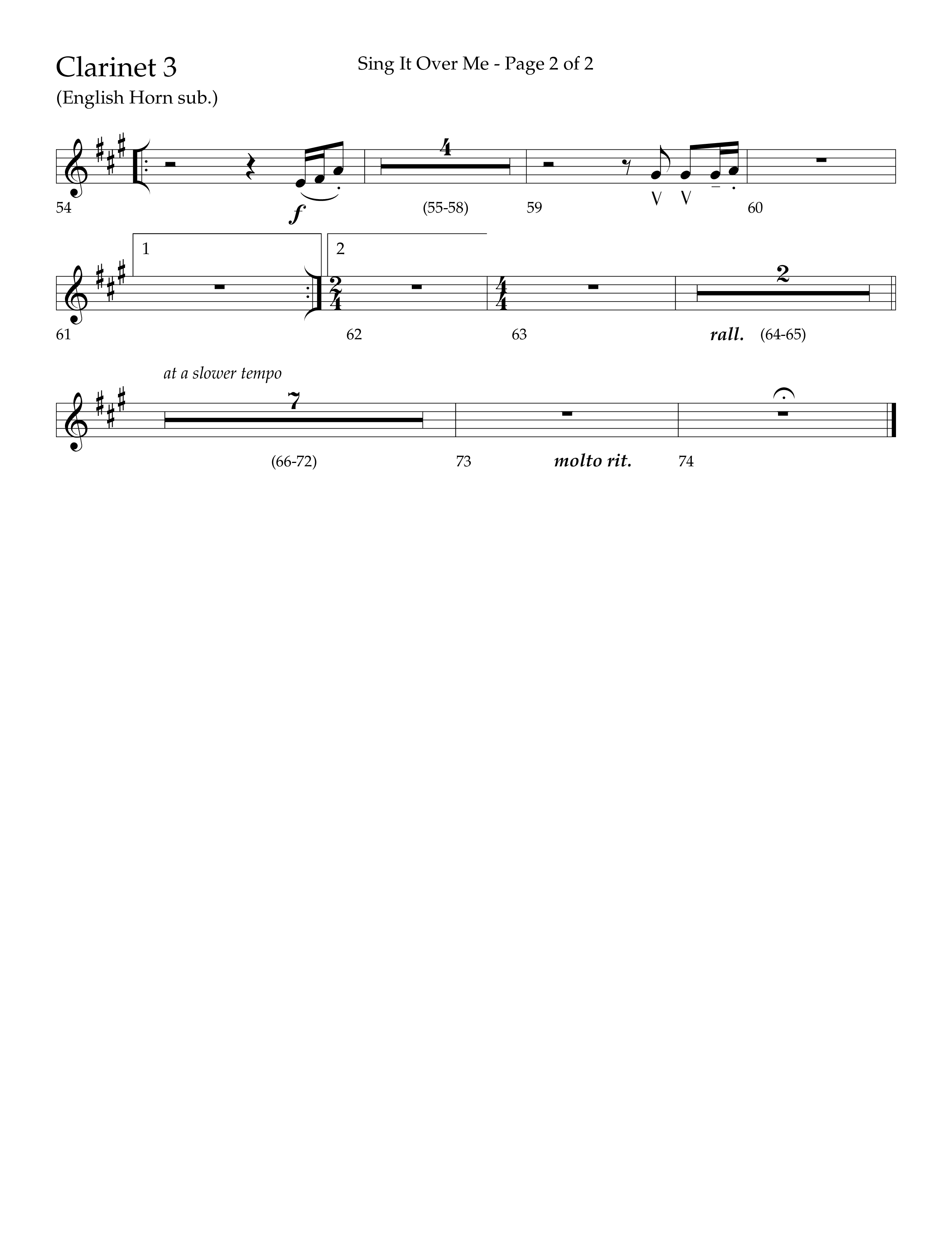 Sing It Over Me (Choral Anthem SATB) Clarinet 3 (Lifeway Choral / Arr. Geron Davis / Orch. J. Daniel Smith)