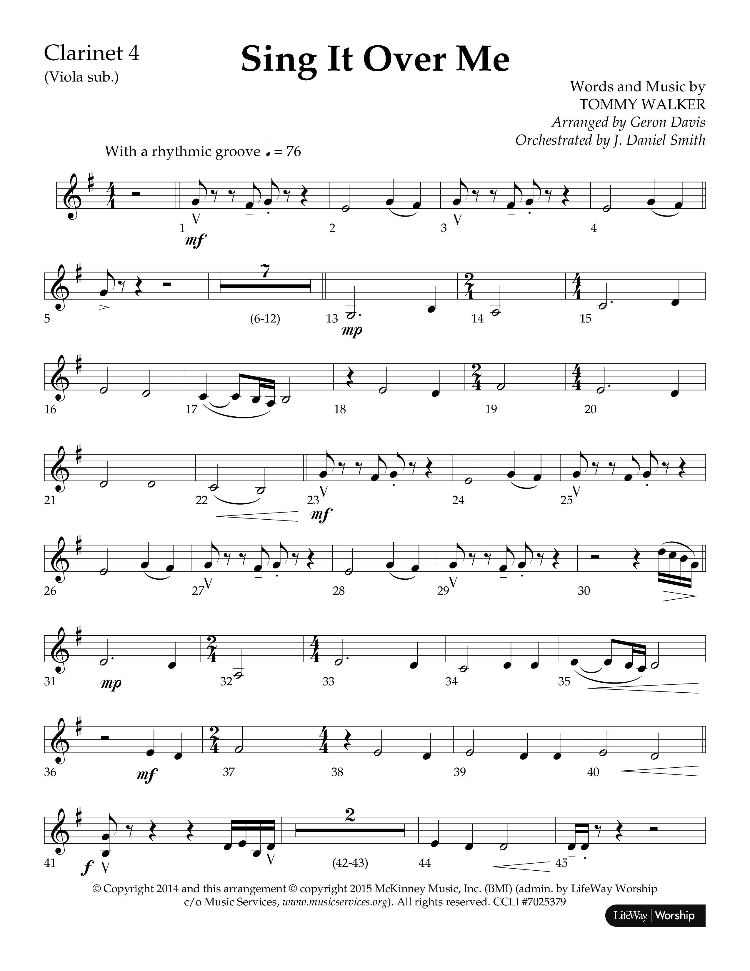 Sing It Over Me (Choral Anthem SATB) Clarinet 3 (Lifeway Choral / Arr. Geron Davis / Orch. J. Daniel Smith)