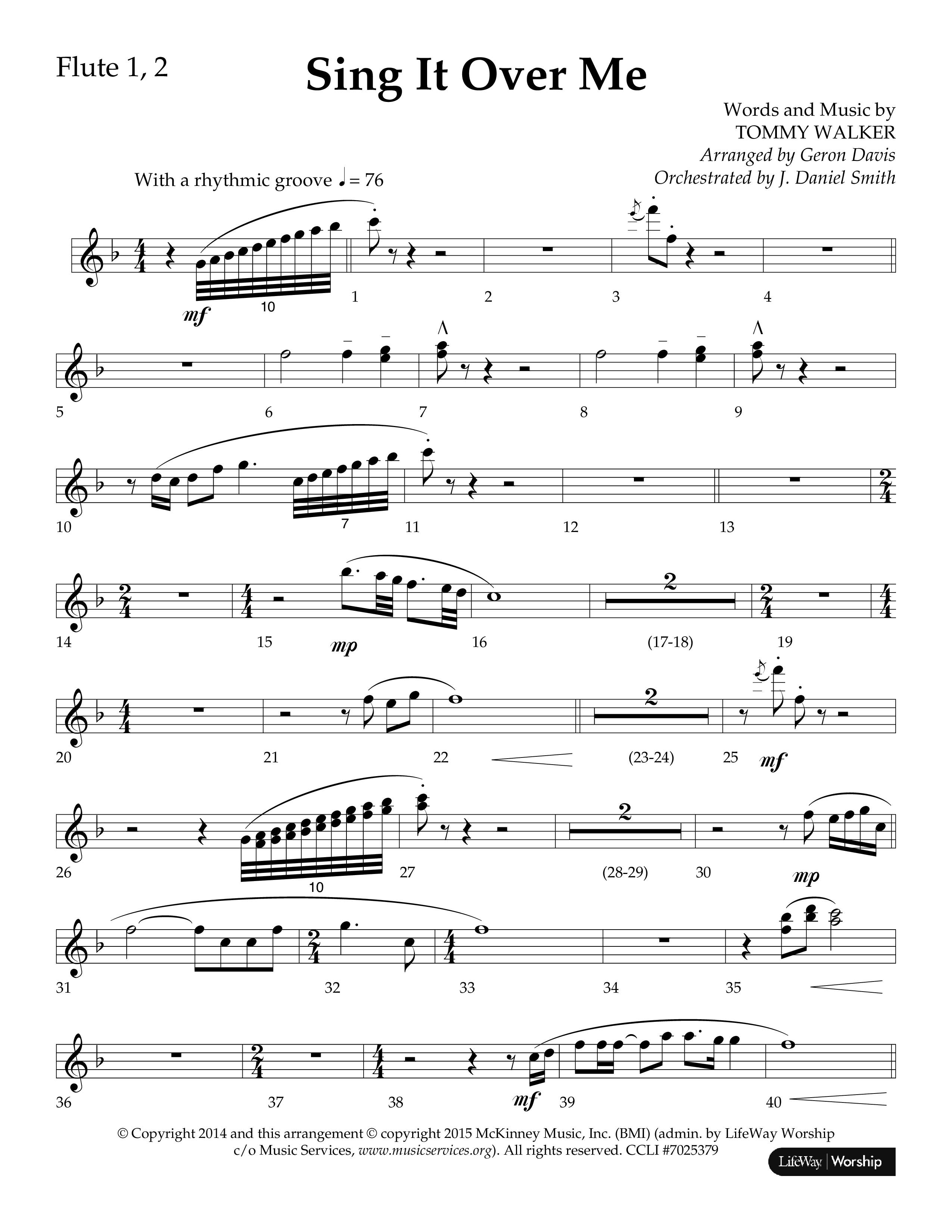 Sing It Over Me (Choral Anthem SATB) Flute 1/2 (Lifeway Choral / Arr. Geron Davis / Orch. J. Daniel Smith)