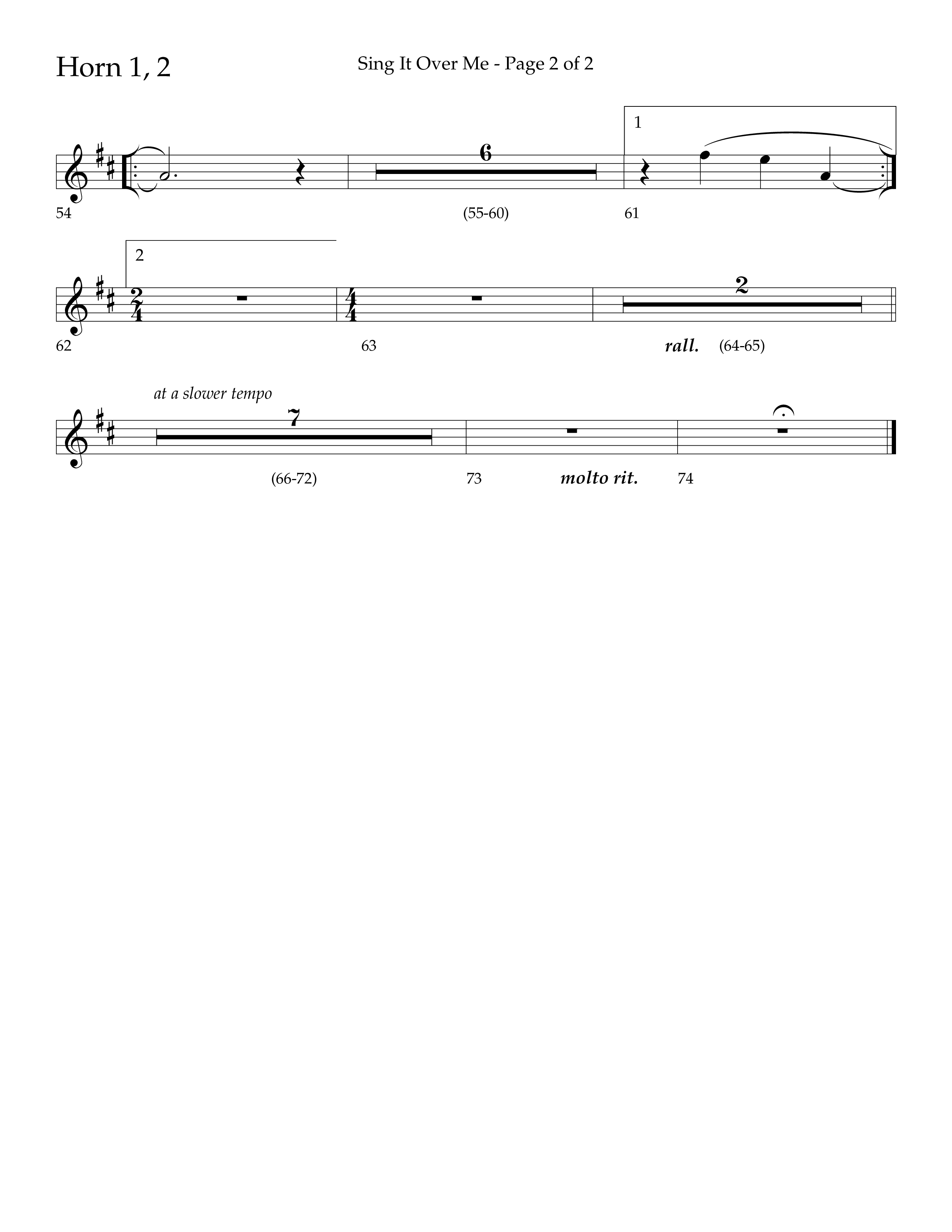 Sing It Over Me (Choral Anthem SATB) French Horn 1/2 (Lifeway Choral / Arr. Geron Davis / Orch. J. Daniel Smith)