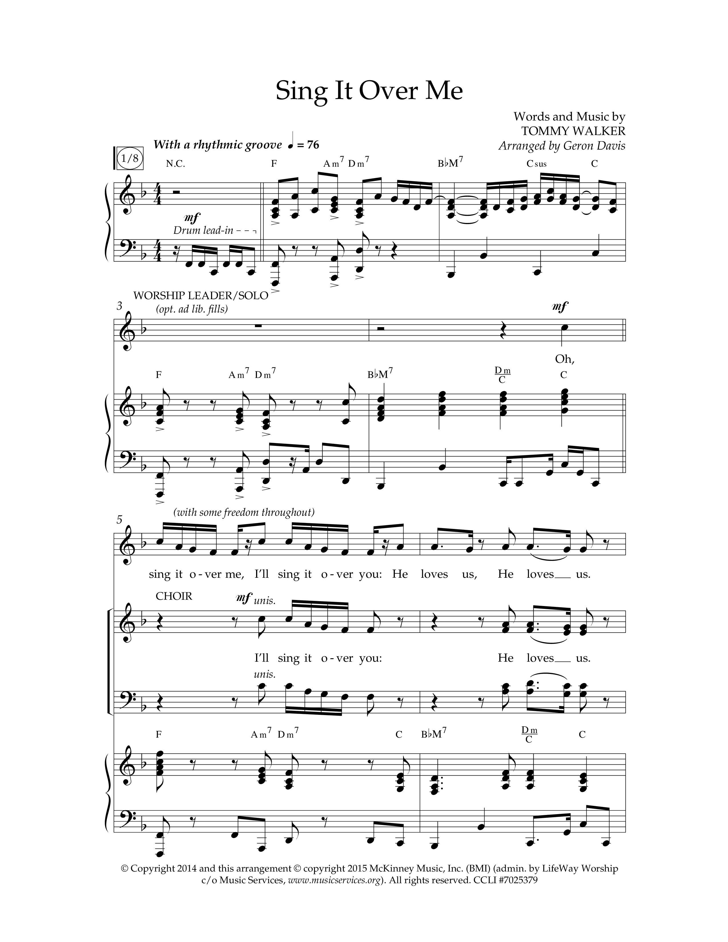 Sing It Over Me (Choral Anthem SATB) Anthem (SATB/Piano) (Lifeway Choral / Arr. Geron Davis / Orch. J. Daniel Smith)