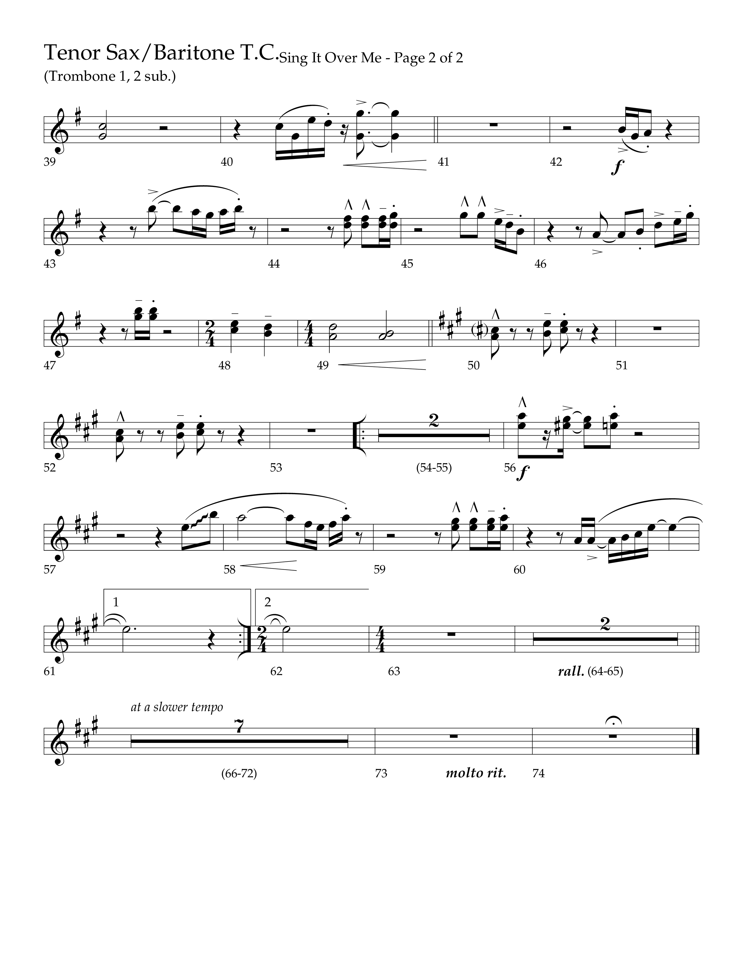 Sing It Over Me (Choral Anthem SATB) Tenor Sax/Baritone T.C. (Lifeway Choral / Arr. Geron Davis / Orch. J. Daniel Smith)