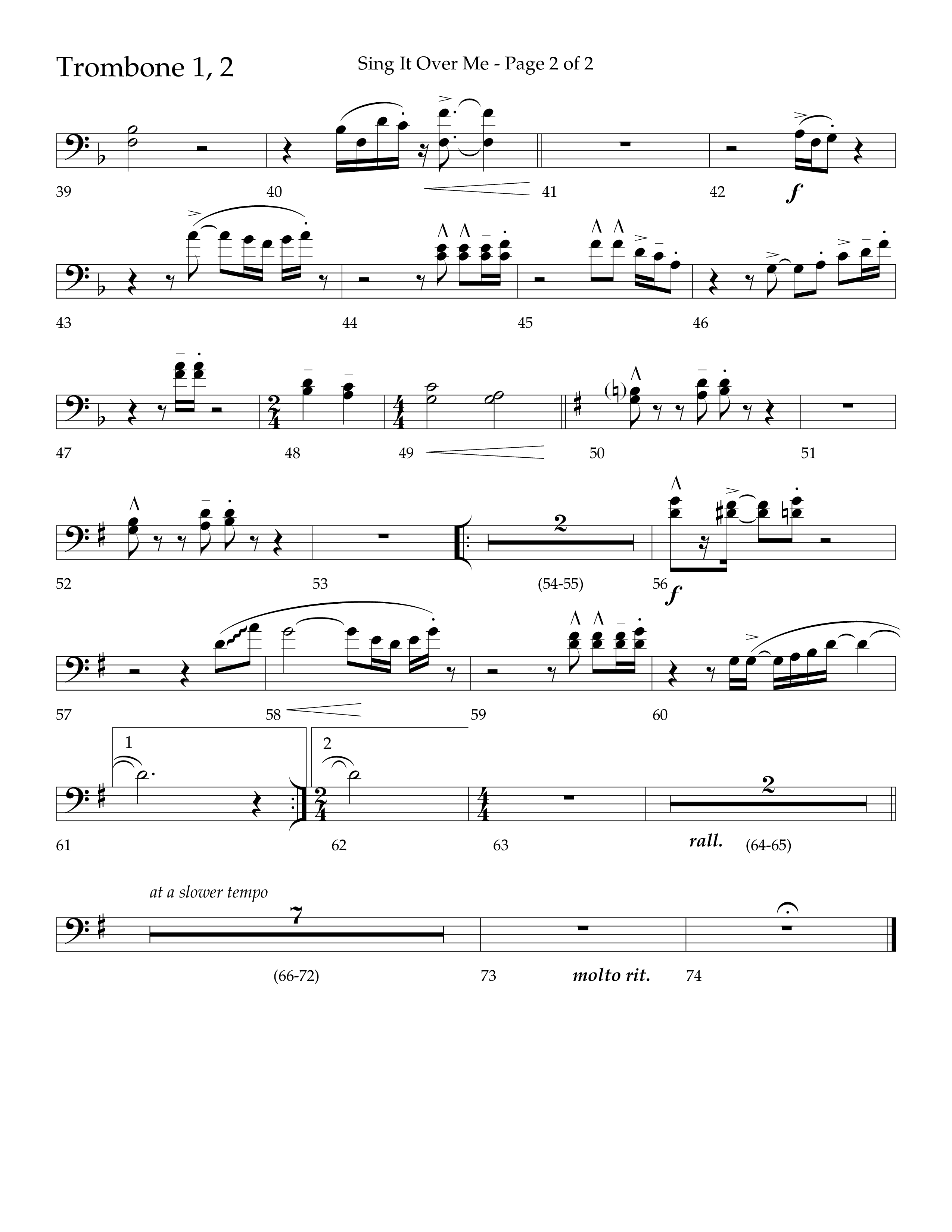 Sing It Over Me (Choral Anthem SATB) Trombone 1/2 (Lifeway Choral / Arr. Geron Davis / Orch. J. Daniel Smith)
