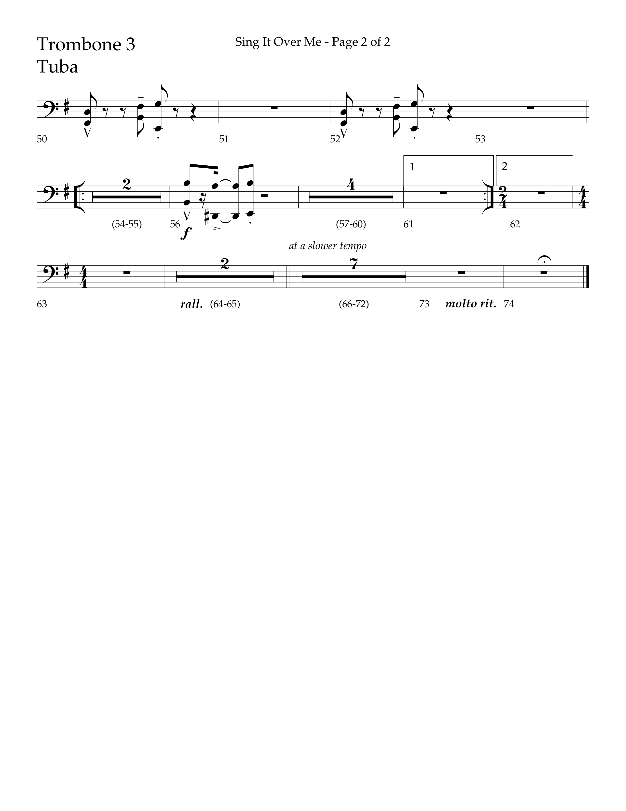 Sing It Over Me (Choral Anthem SATB) Trombone 3/Tuba (Lifeway Choral / Arr. Geron Davis / Orch. J. Daniel Smith)