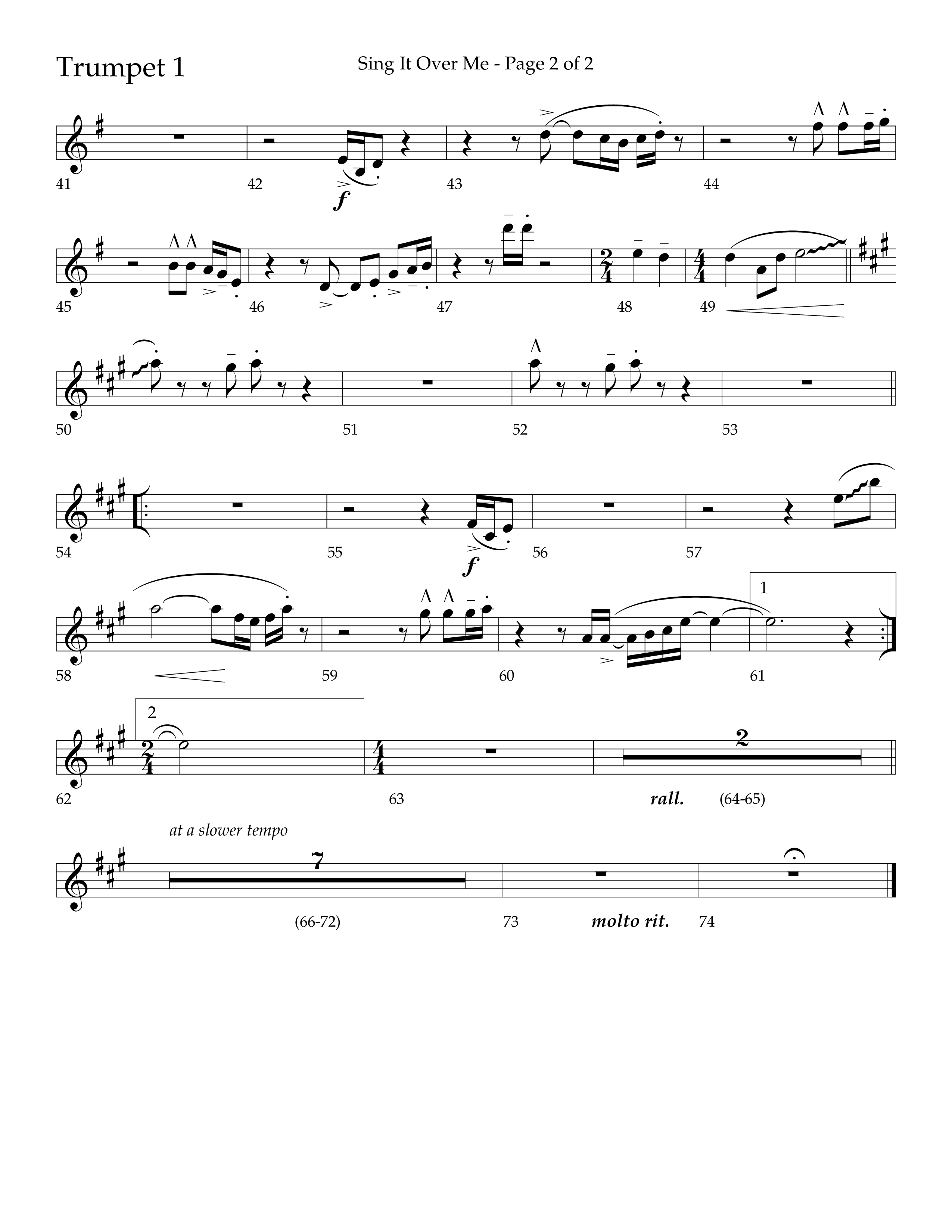 Sing It Over Me (Choral Anthem SATB) Trumpet 1 (Lifeway Choral / Arr. Geron Davis / Orch. J. Daniel Smith)