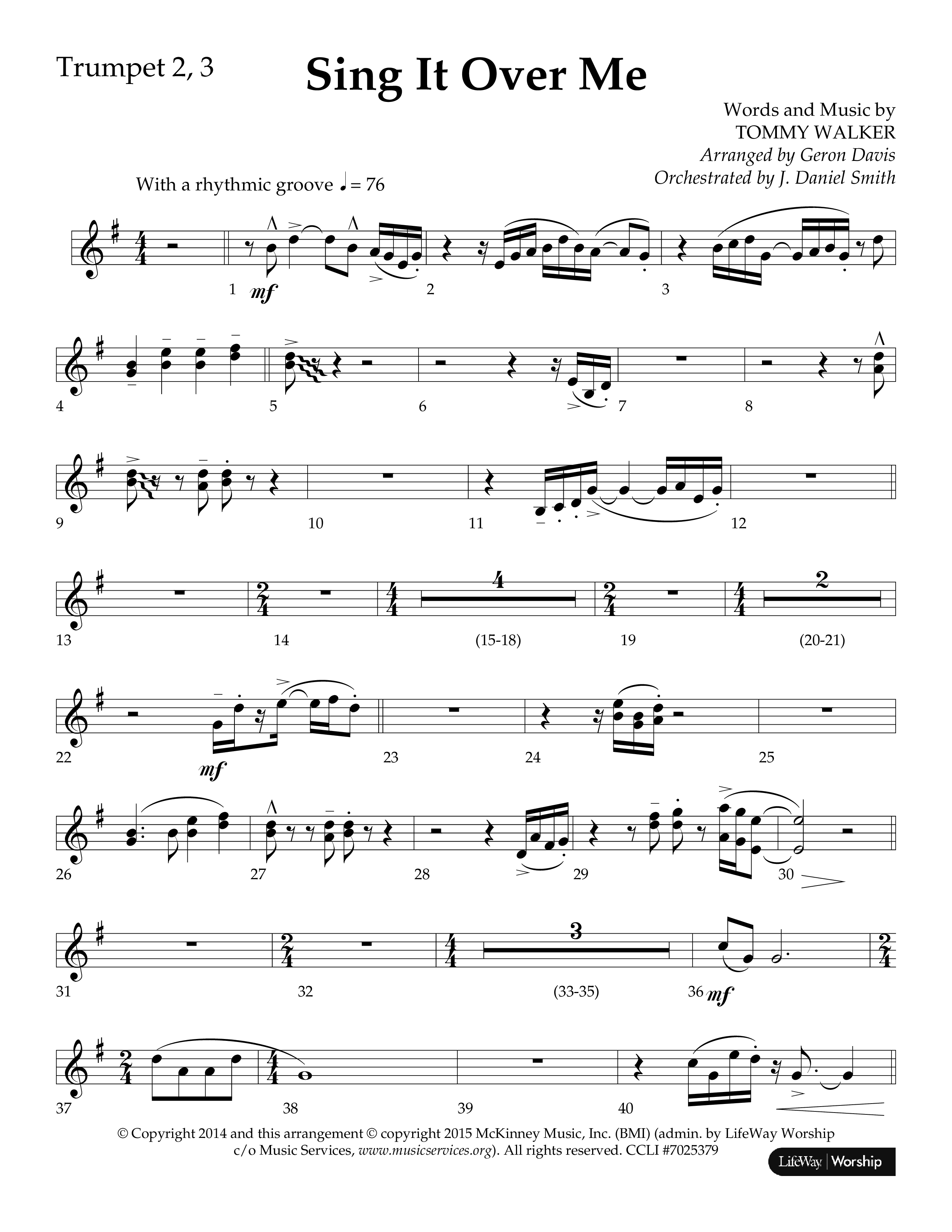 Sing It Over Me (Choral Anthem SATB) Trumpet 2/3 (Lifeway Choral / Arr. Geron Davis / Orch. J. Daniel Smith)