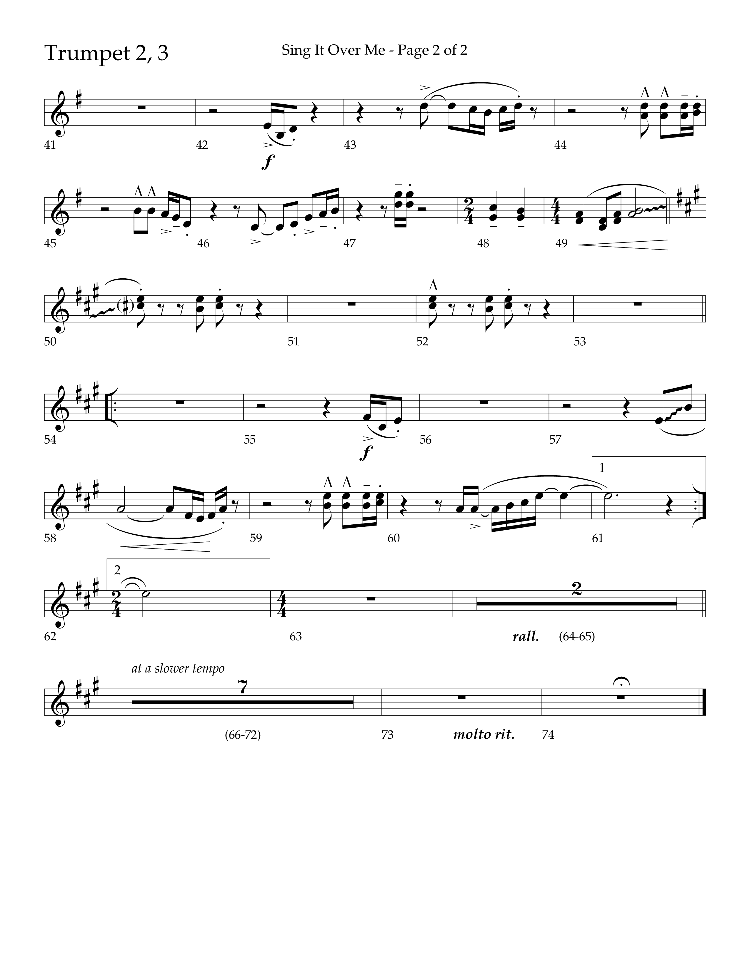 Sing It Over Me (Choral Anthem SATB) Trumpet 2/3 (Lifeway Choral / Arr. Geron Davis / Orch. J. Daniel Smith)