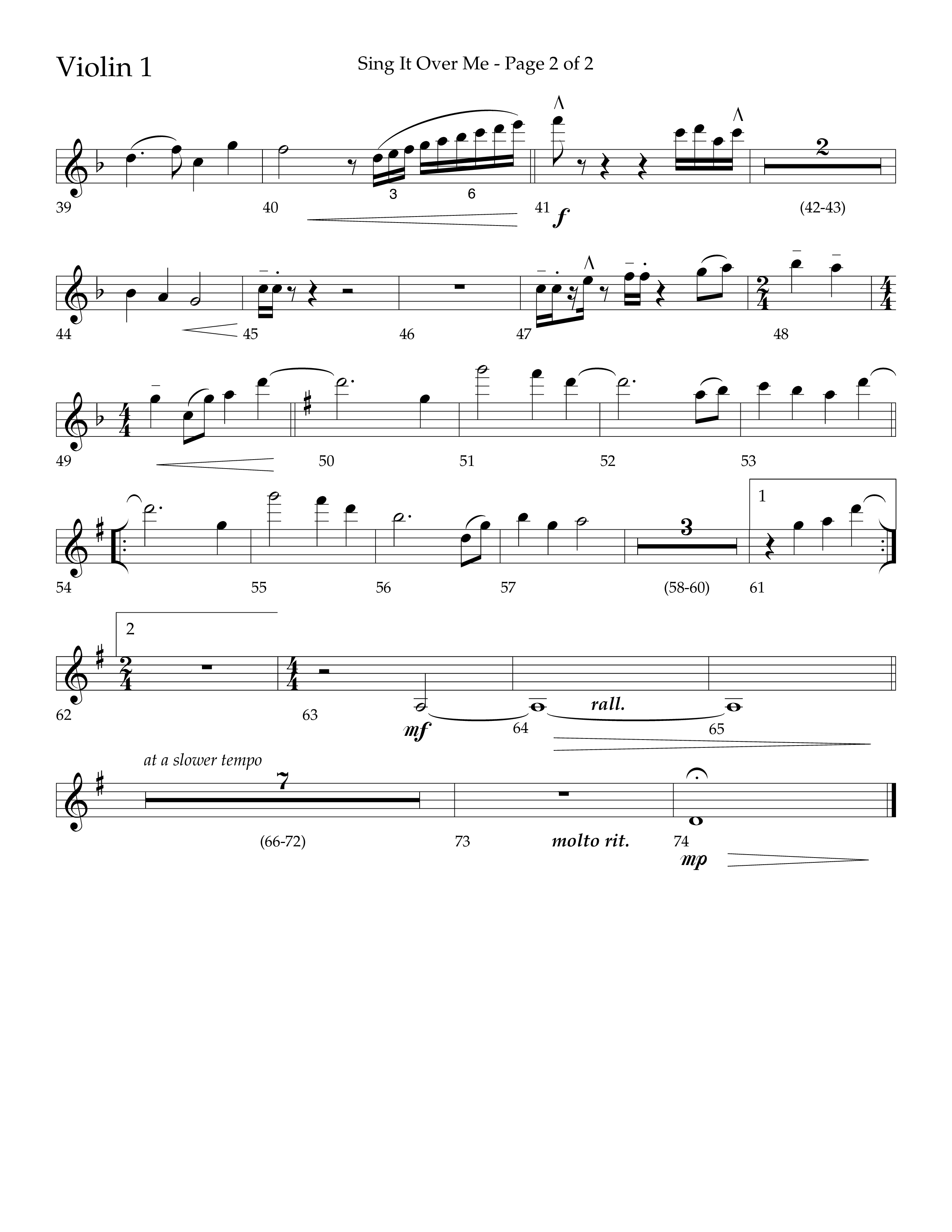 Sing It Over Me (Choral Anthem SATB) Violin 1 (Lifeway Choral / Arr. Geron Davis / Orch. J. Daniel Smith)