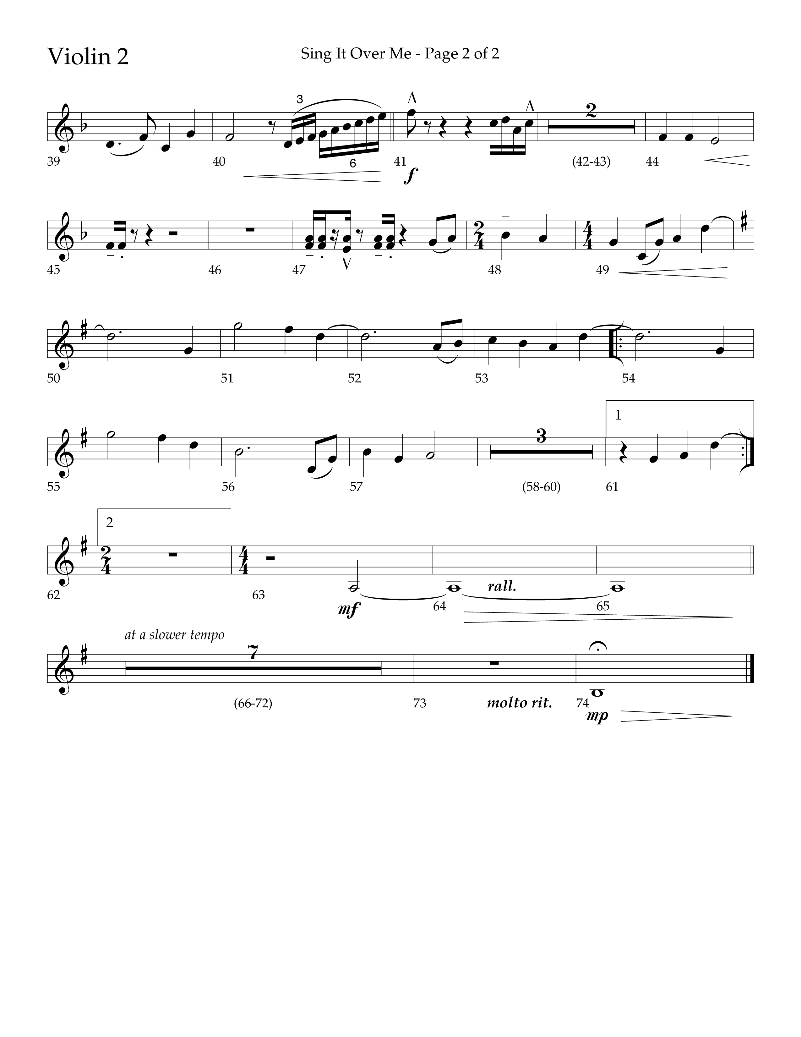 Sing It Over Me (Choral Anthem SATB) Violin 2 (Lifeway Choral / Arr. Geron Davis / Orch. J. Daniel Smith)