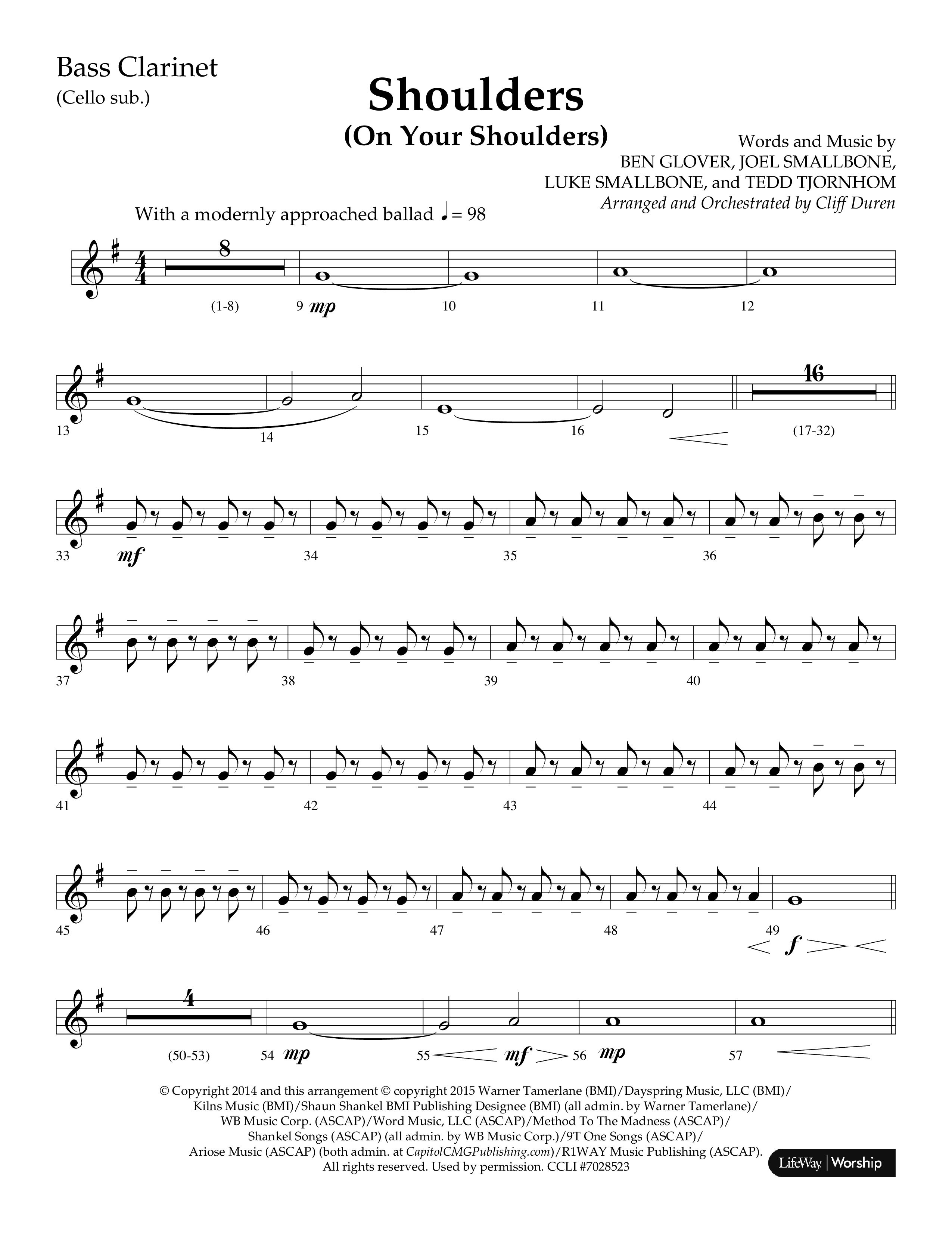 Shoulders (Choral Anthem SATB) Bass Clarinet (Lifeway Choral / Arr. Cliff Duren)