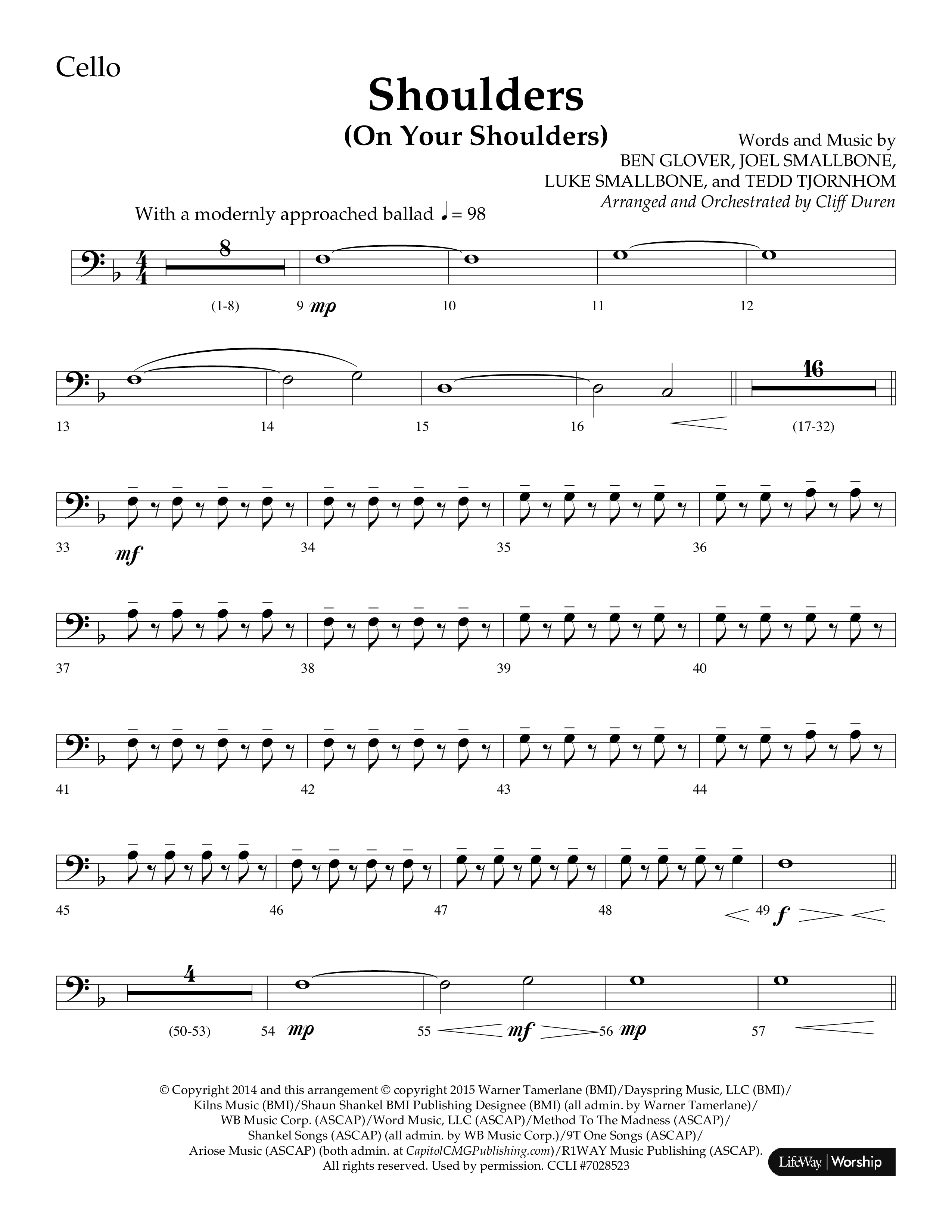 Shoulders (Choral Anthem SATB) Cello (Lifeway Choral / Arr. Cliff Duren)