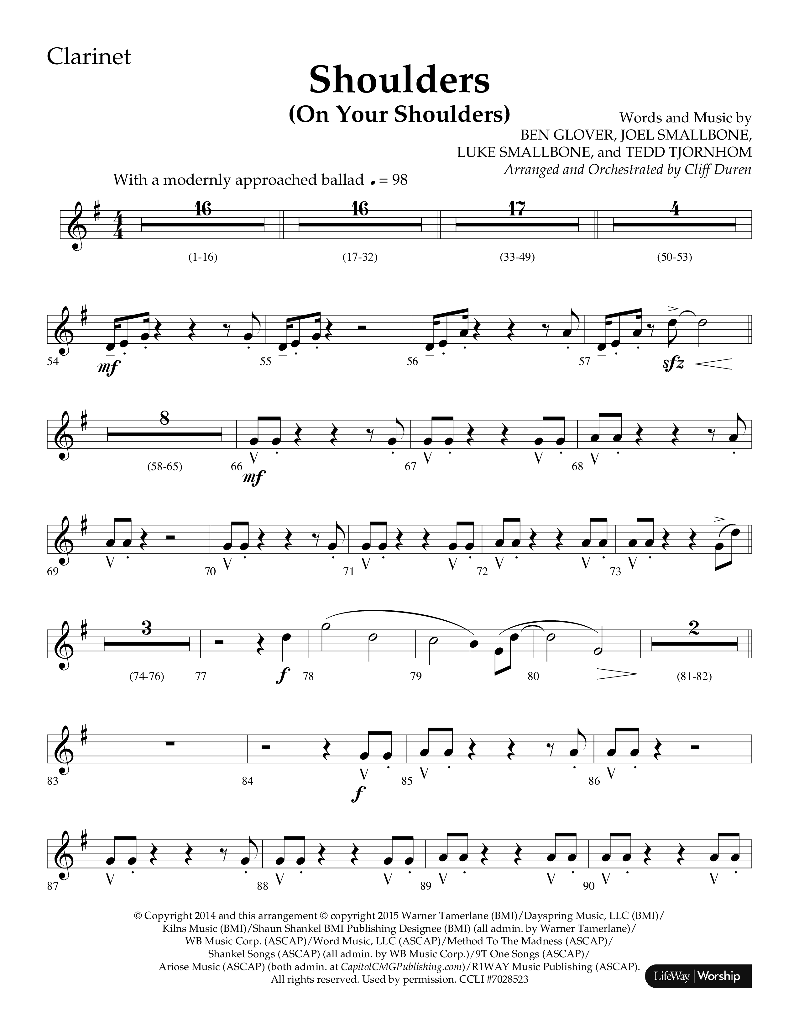 Shoulders (Choral Anthem SATB) Clarinet 1/2 (Lifeway Choral / Arr. Cliff Duren)
