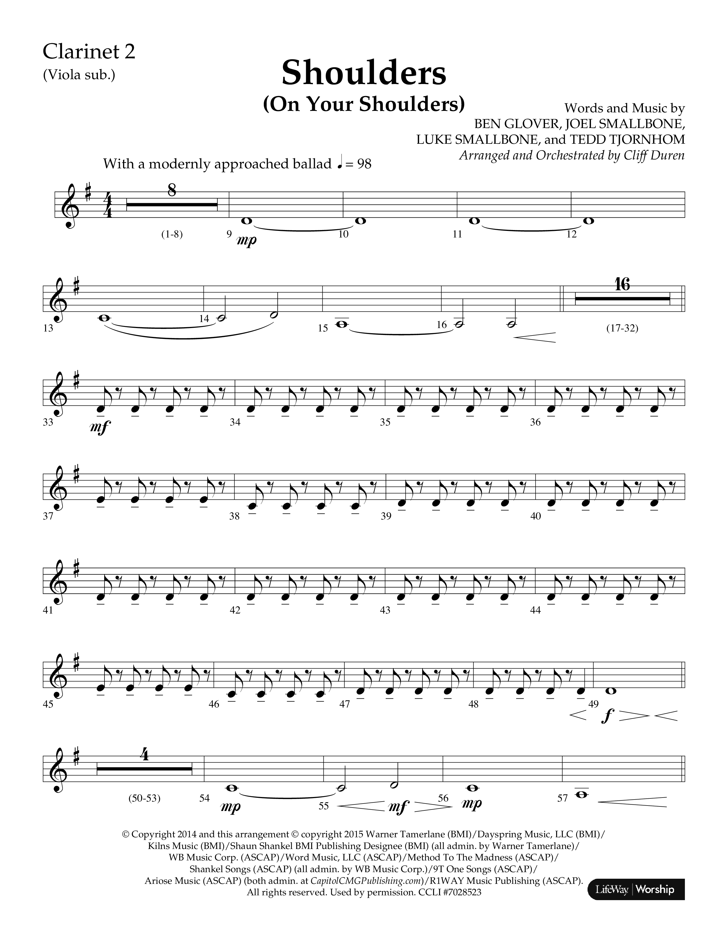 Shoulders (Choral Anthem SATB) Clarinet 1/2 (Lifeway Choral / Arr. Cliff Duren)