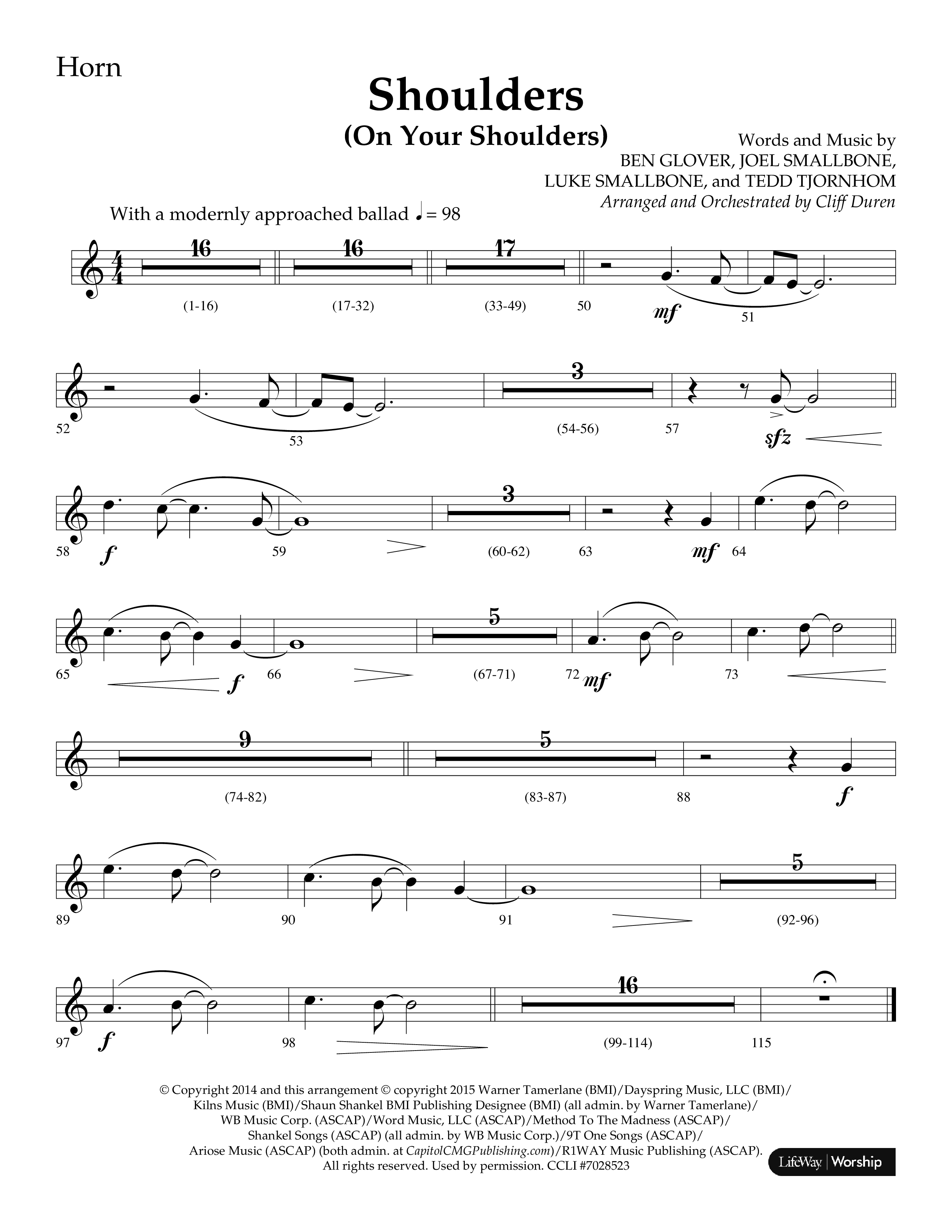 Shoulders (Choral Anthem SATB) French Horn (Lifeway Choral / Arr. Cliff Duren)