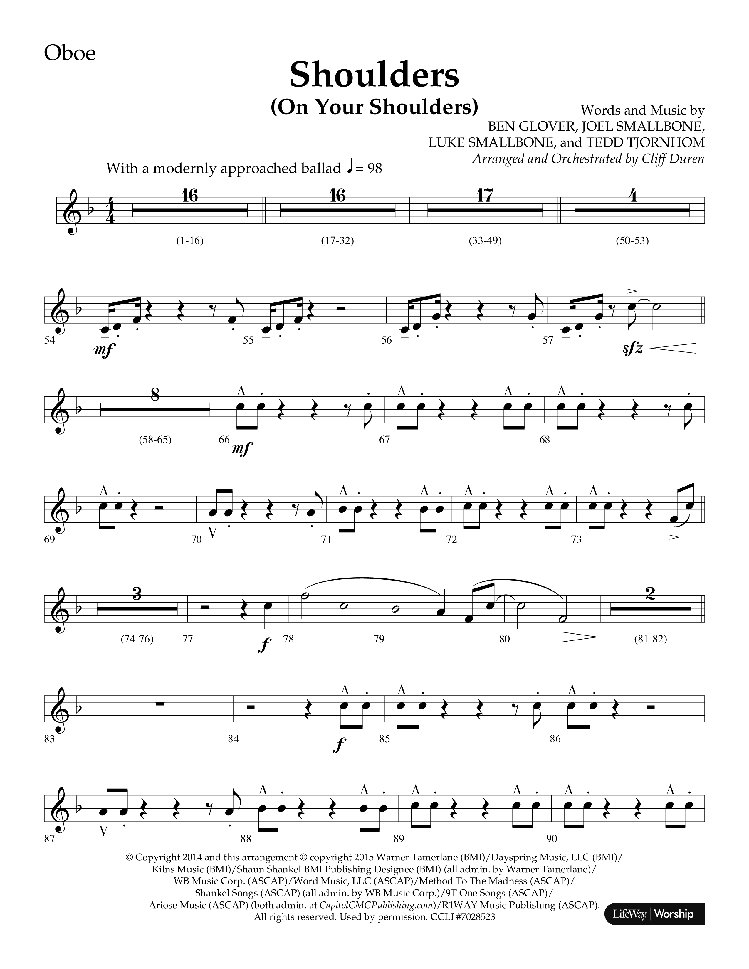 Shoulders (Choral Anthem SATB) Oboe (Lifeway Choral / Arr. Cliff Duren)