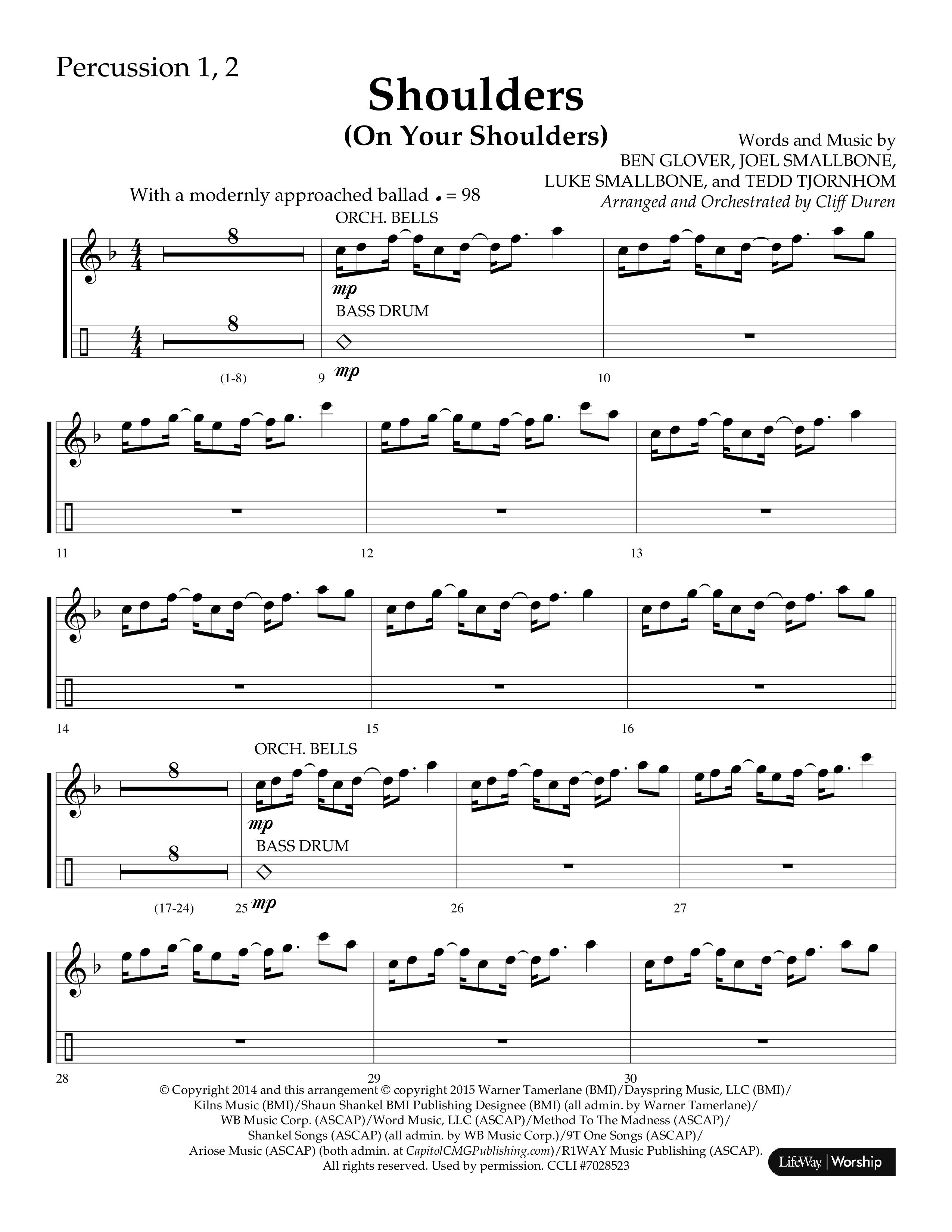 Shoulders (Choral Anthem SATB) Percussion 1/2 (Lifeway Choral / Arr. Cliff Duren)